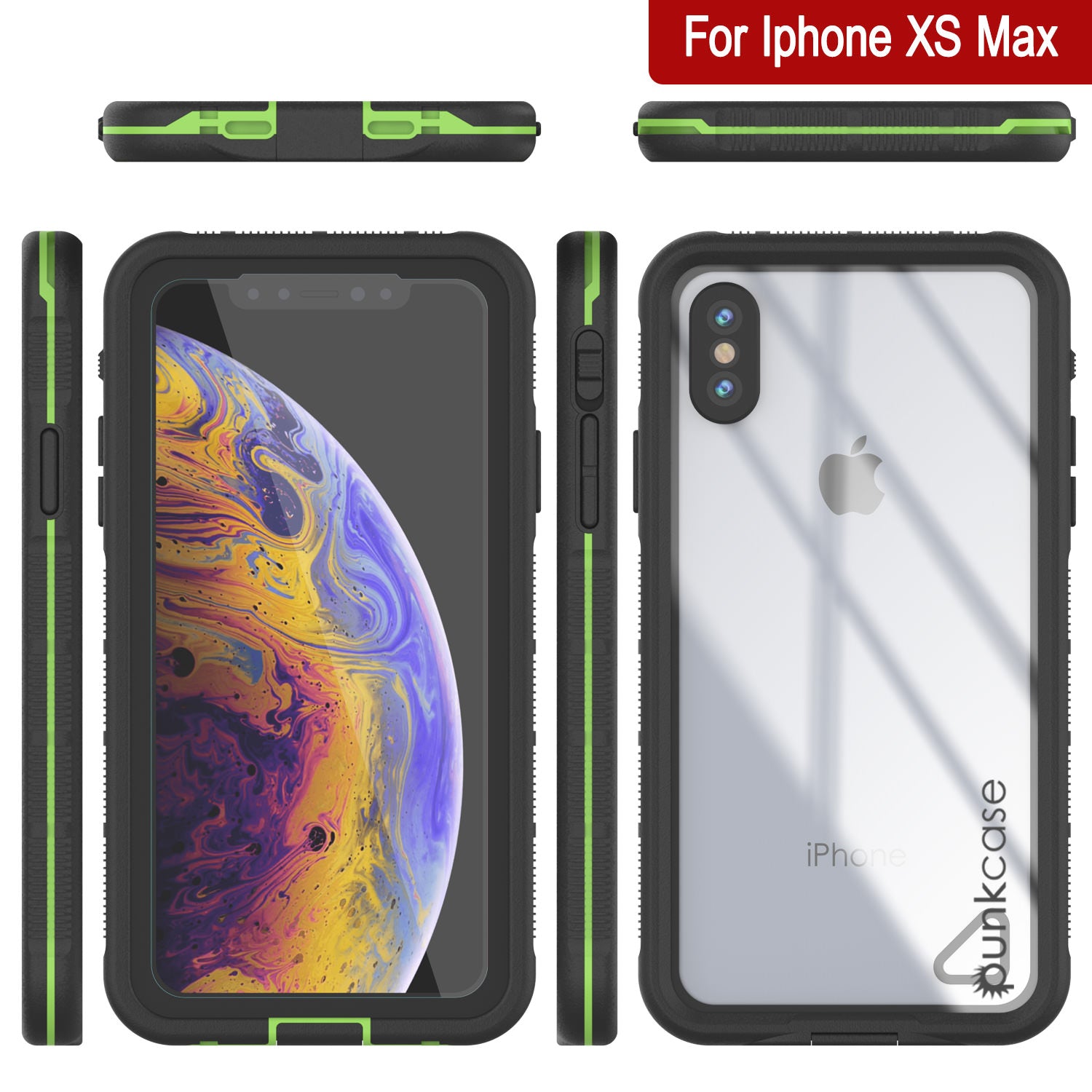 Punkcase iPhone XS Max Waterproof Case [Aqua Series] Armor Cover [Clear Black] [Clear Back]