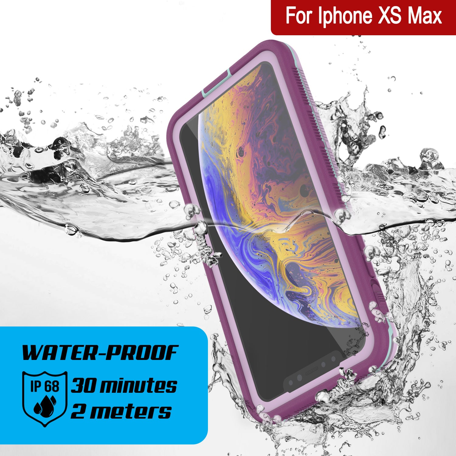 Punkcase iPhone XS Max Waterproof Case [Aqua Series] Armor Cover [Clear Purple] [Clear Back]