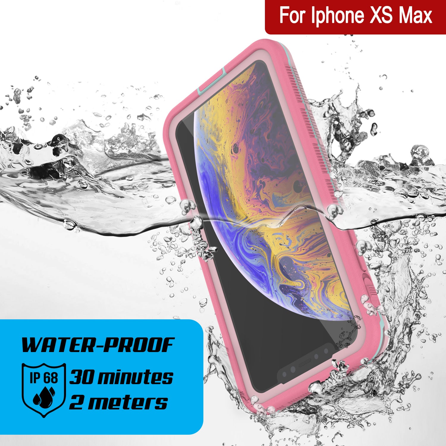 Punkcase iPhone XS Max Waterproof Case [Aqua Series] Armor Cover [Clear Pink] [Clear Back]