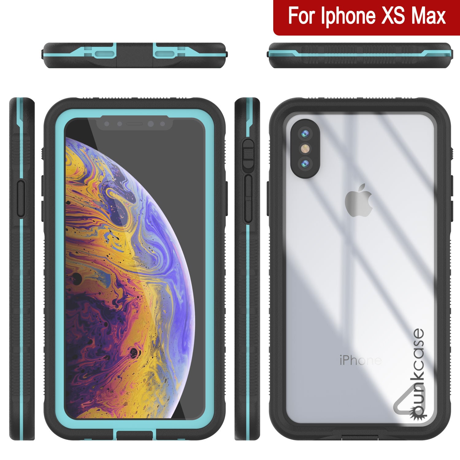 Punkcase iPhone XS Max Waterproof Case [Aqua Series] Armor Cover [Clear Teal] [Clear Back]