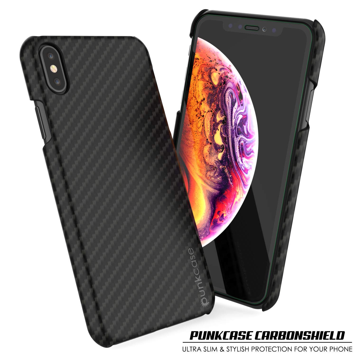 iPhone XS Max Case, Punkcase CarbonShield, Heavy Duty & Ultra Thin 2 Piece Dual Layer [shockproof]