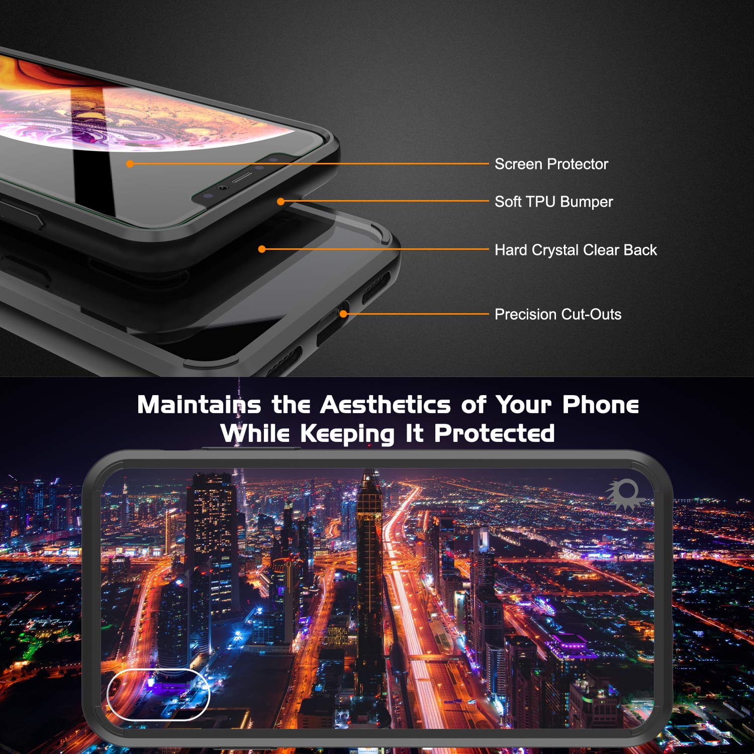 iPhone XS Max Case, PUNKcase [Lucid 2.0 Series] [Slim Fit] Armor Cover [Black]