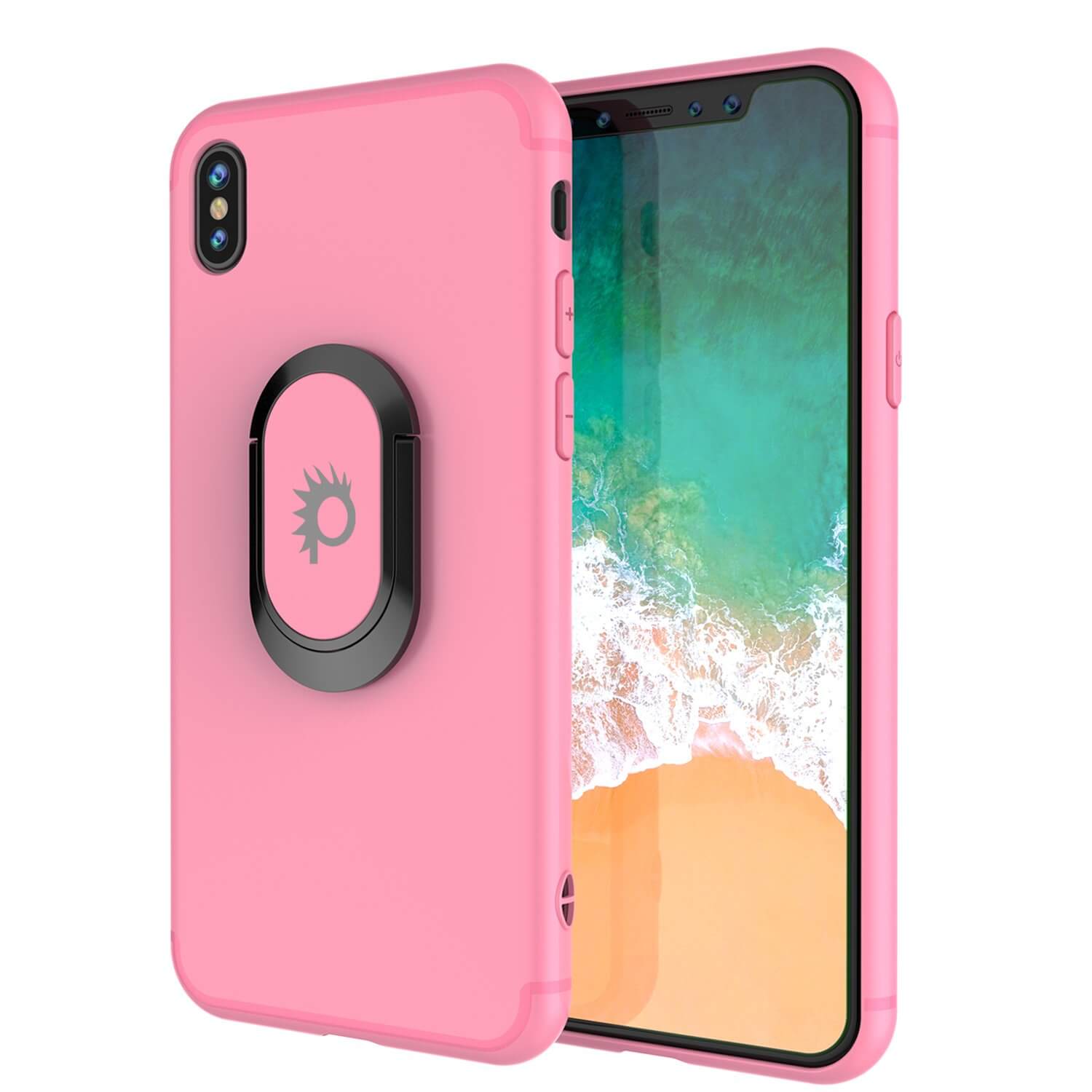 iPhone XS Max Case, Punkcase Magnetix Protective TPU Cover W/ Kickstand, Tempered Glass Screen Protector [Pink]