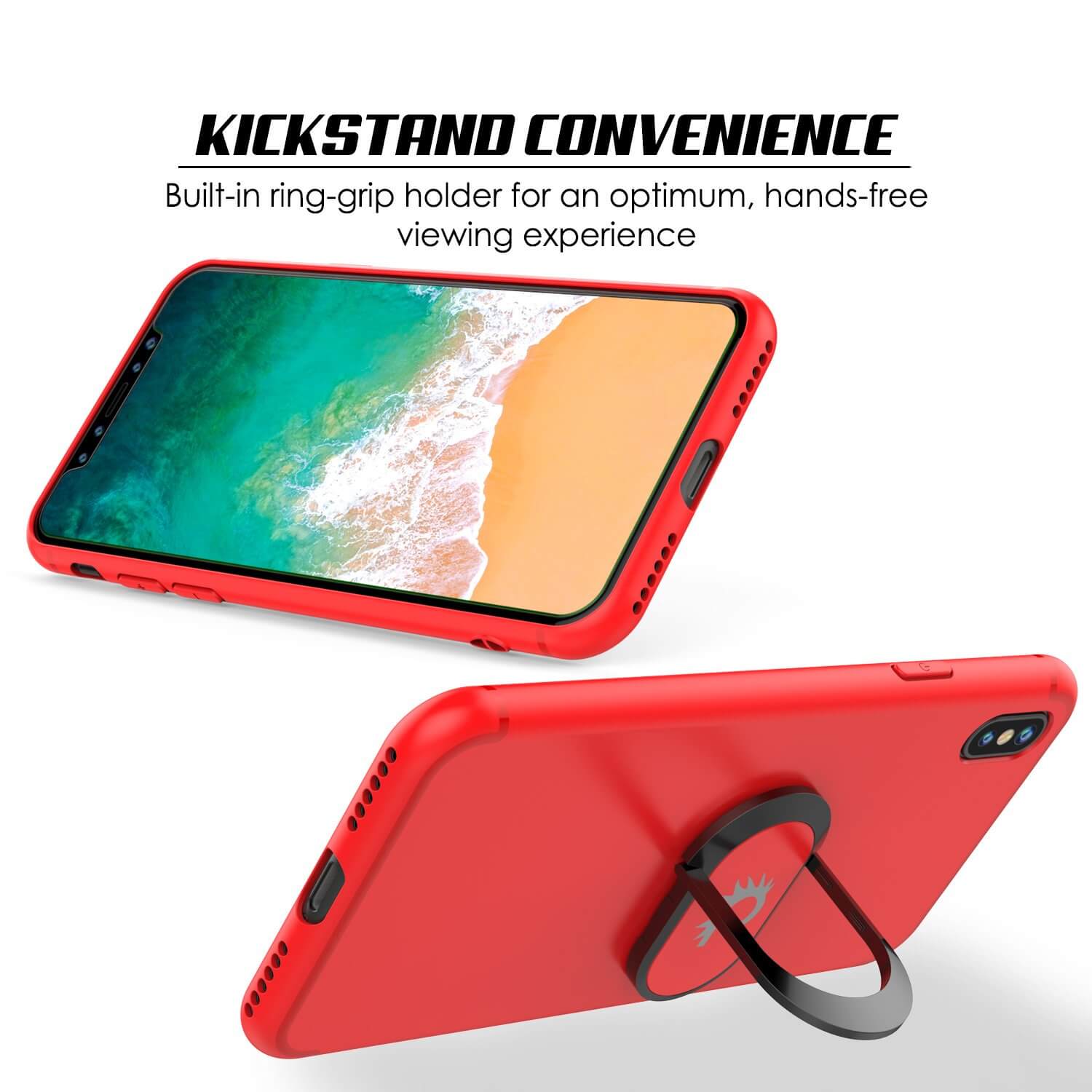 iPhone XS Max Case, Punkcase Magnetix Protective TPU Cover W/ Kickstand, Tempered Glass Screen Protector [Red]