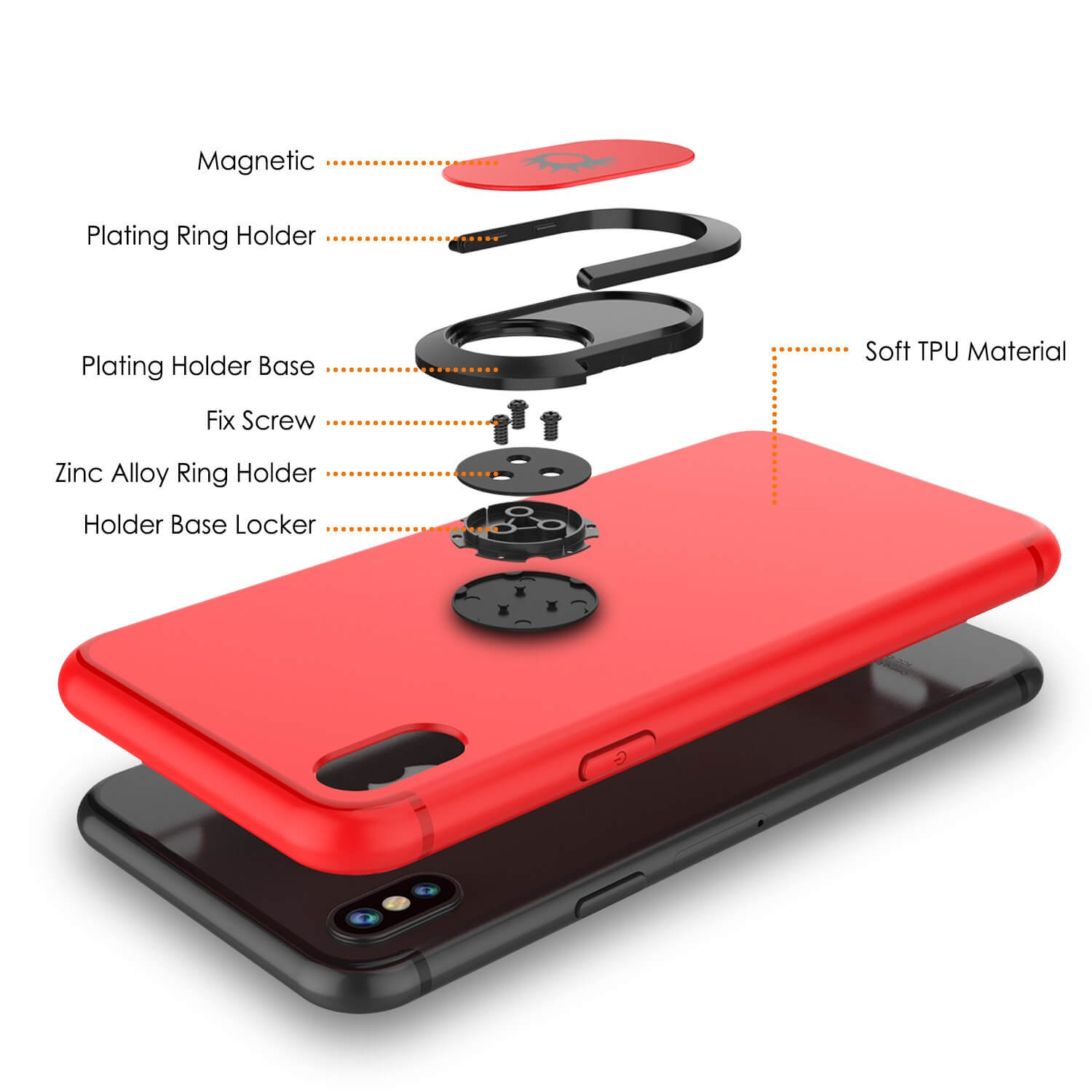 iPhone XS Max Case, Punkcase Magnetix Protective TPU Cover W/ Kickstand, Tempered Glass Screen Protector [Red]