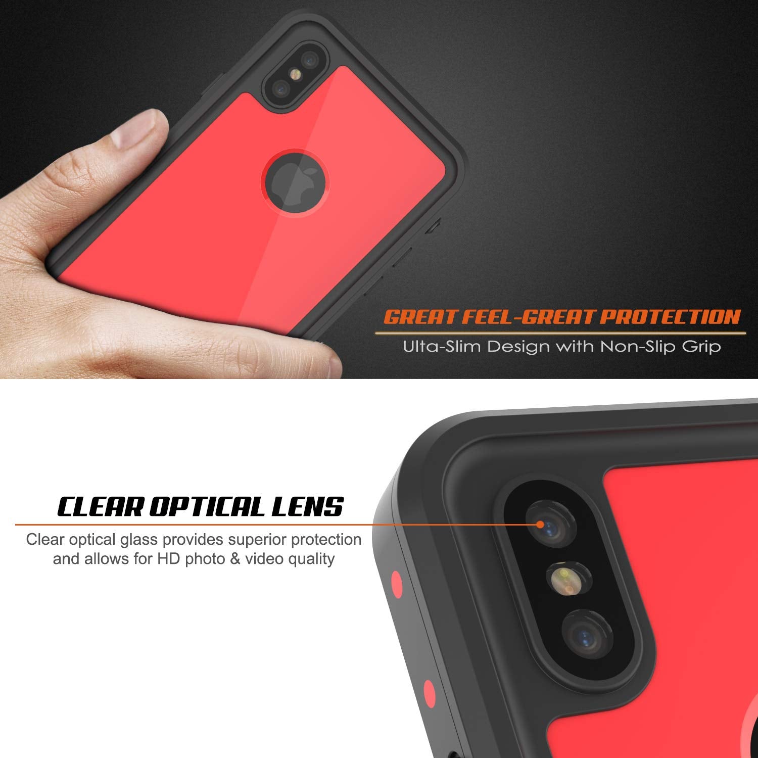 iPhone XS Max Waterproof IP68 Case, Punkcase [Red] [StudStar Series] [Slim Fit] [Dirtproof]
