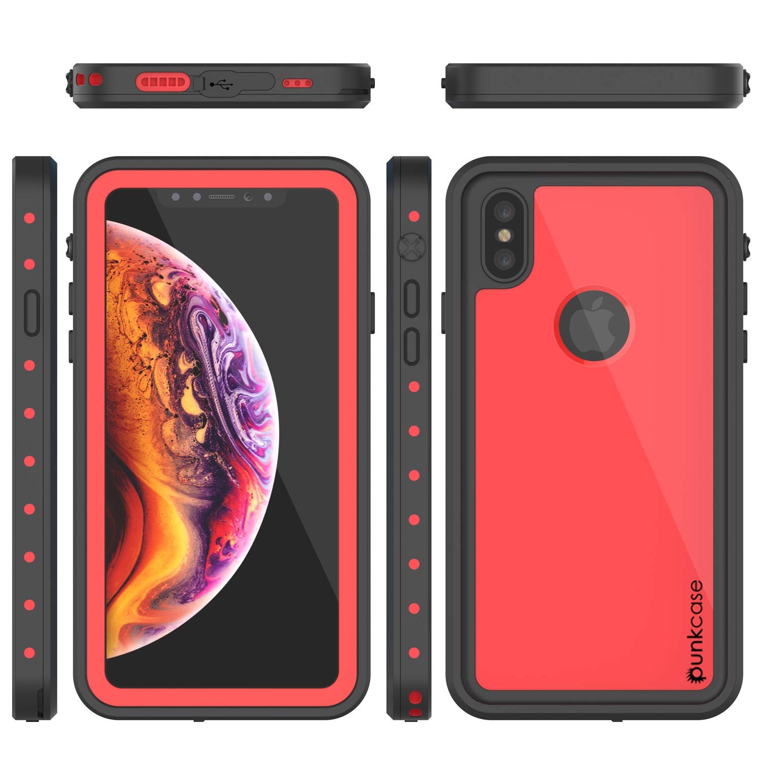 iPhone XS Max Waterproof IP68 Case, Punkcase [Red] [StudStar Series] [Slim Fit] [Dirtproof]
