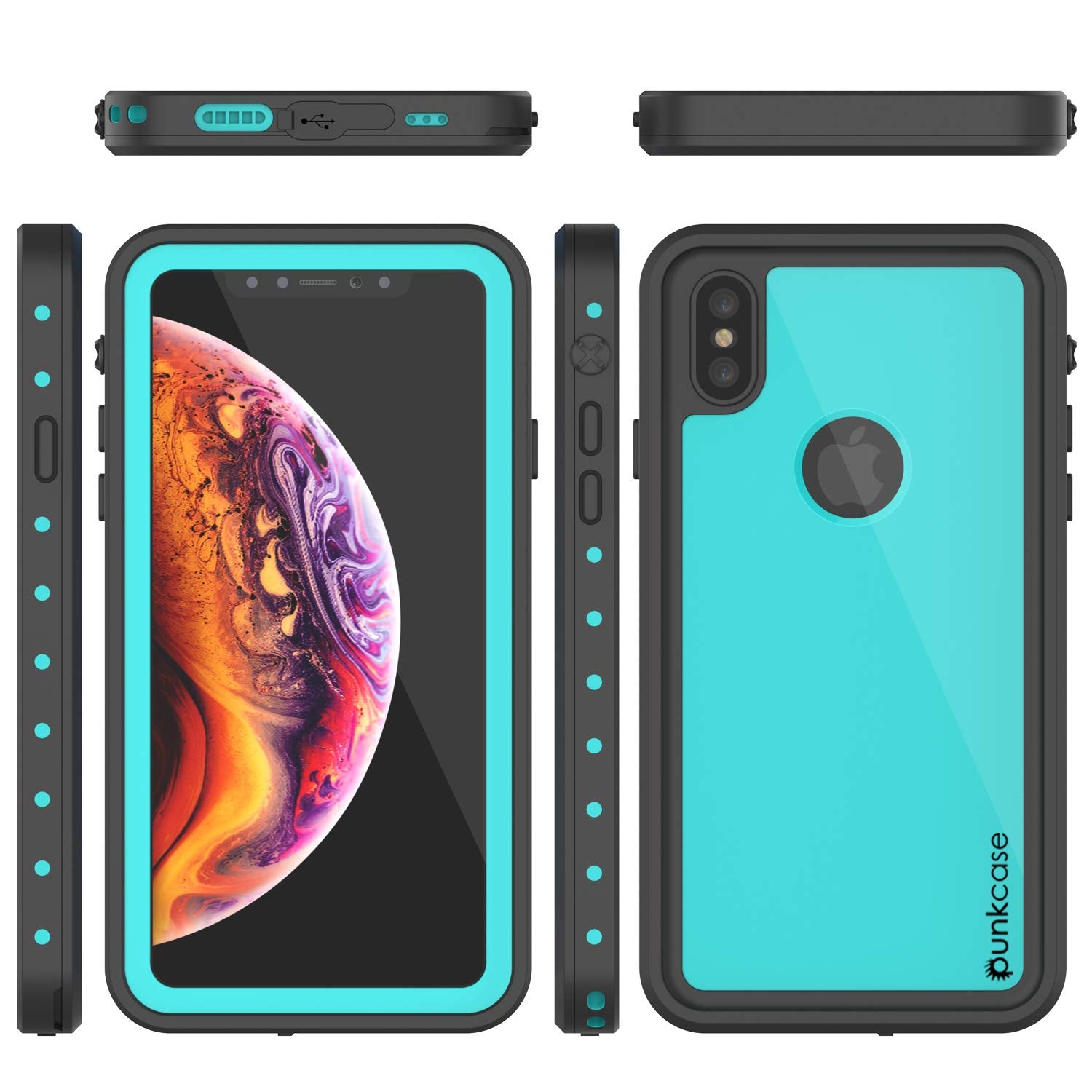 iPhone XS Max Waterproof IP68 Case, Punkcase [Teal] [StudStar Series] [Slim Fit] [Dirtproof]