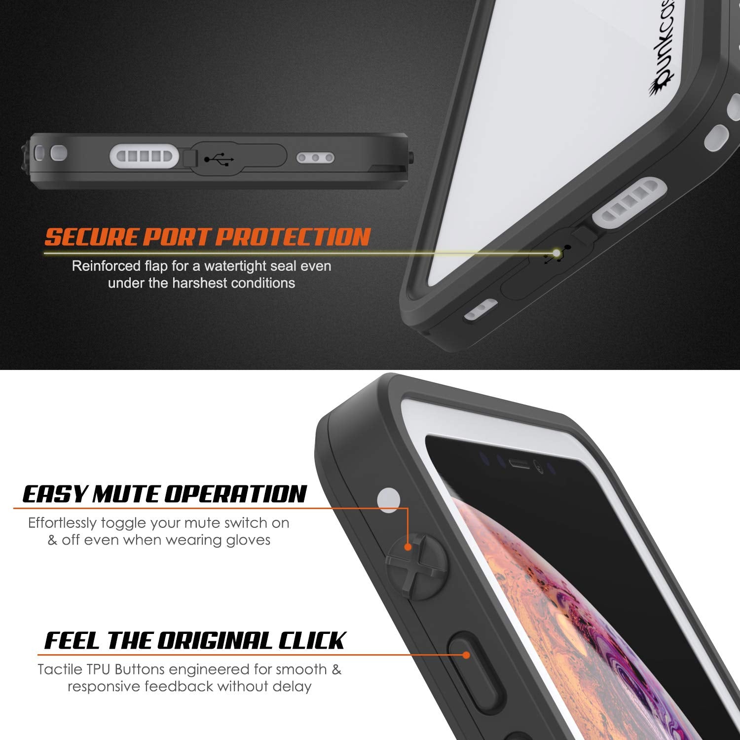 iPhone XS Max Waterproof IP68 Case, Punkcase [White] [StudStar Series] [Slim Fit] [Dirtproof]
