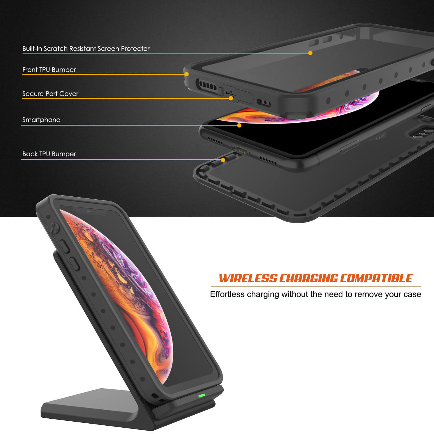 iPhone XS Waterproof IP68 Case, Punkcase [Black] [StudStar Series] [Slim Fit] [Dirtproof]