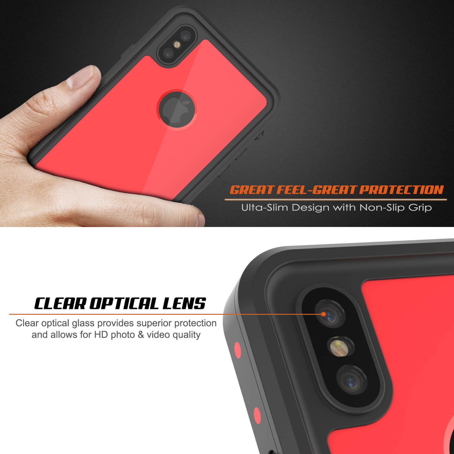iPhone XS Waterproof IP68 Case, Punkcase [Red] [StudStar Series] [Slim Fit] [Dirtproof]