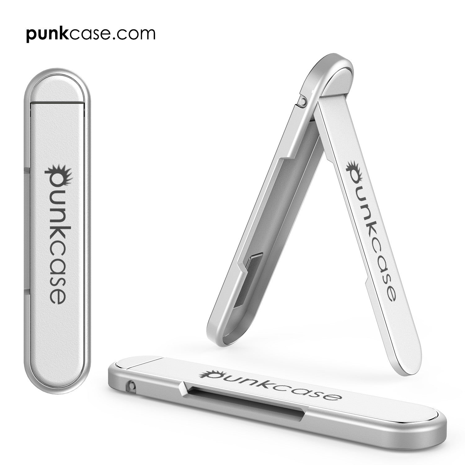 PUNKCASE FlickStick Universal Cell Phone Kickstand for all Mobile Phones & Cases with Flat Backs, One Finger Operation (Silver)