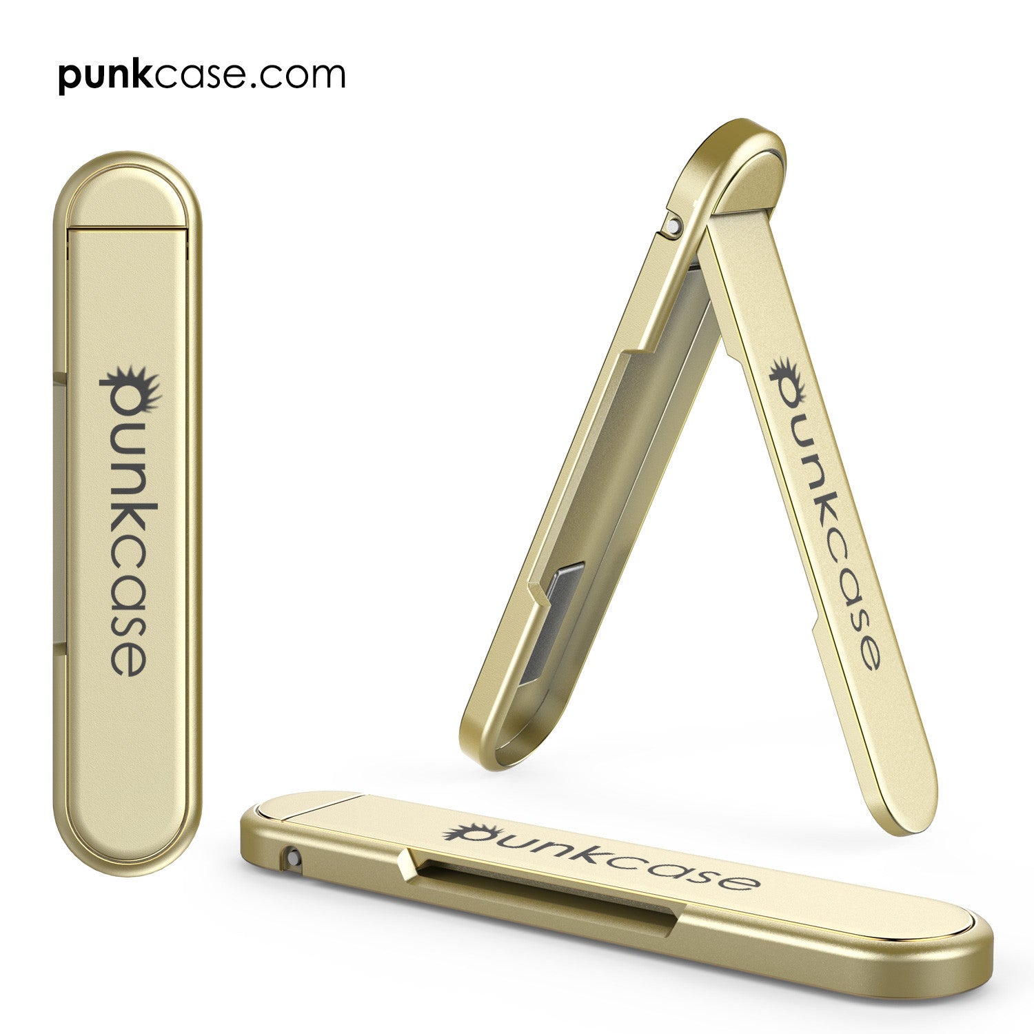 PUNKCASE FlickStick Universal Cell Phone Kickstand for all Mobile Phones & Cases with Flat Backs, One Finger Operation (Gold)