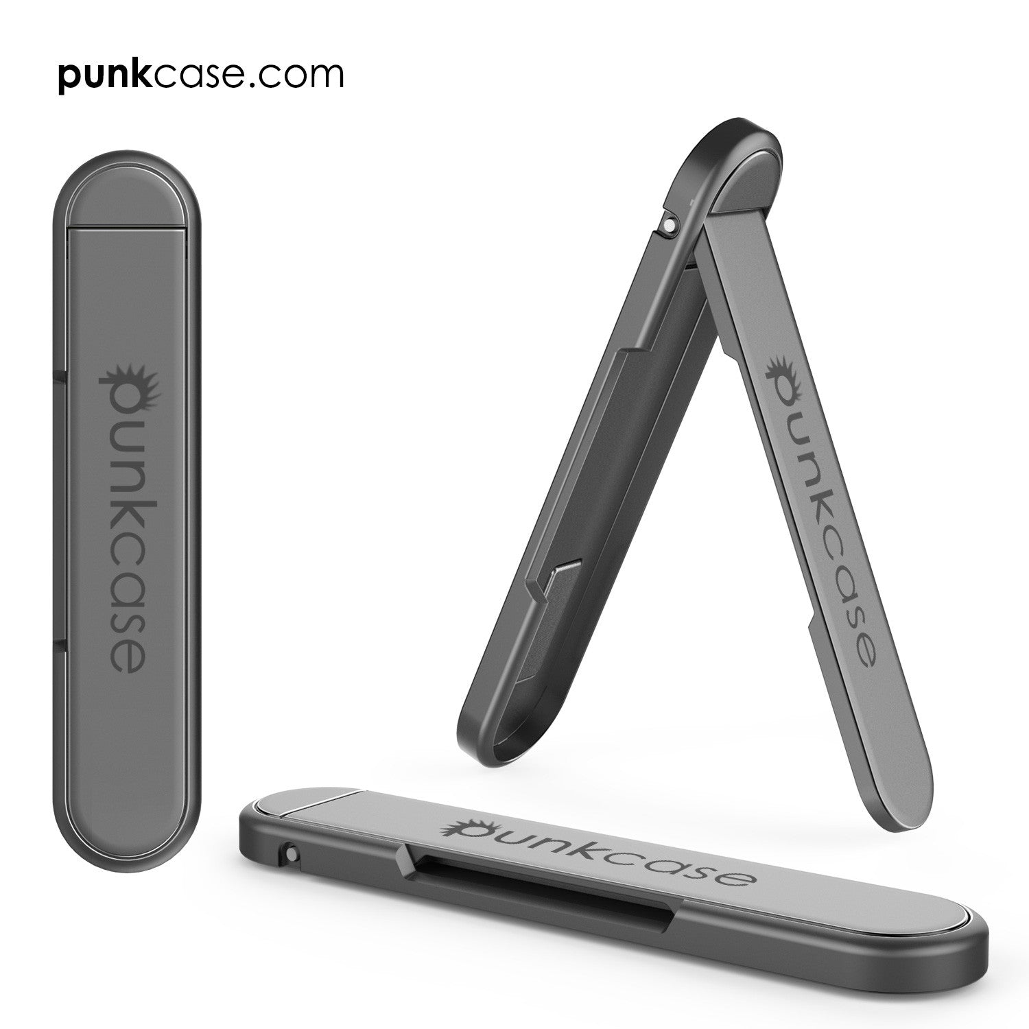 PUNKCASE FlickStick Universal Cell Phone Kickstand for all Mobile Phones & Cases with Flat Backs, One Finger Operation (Charcoal)