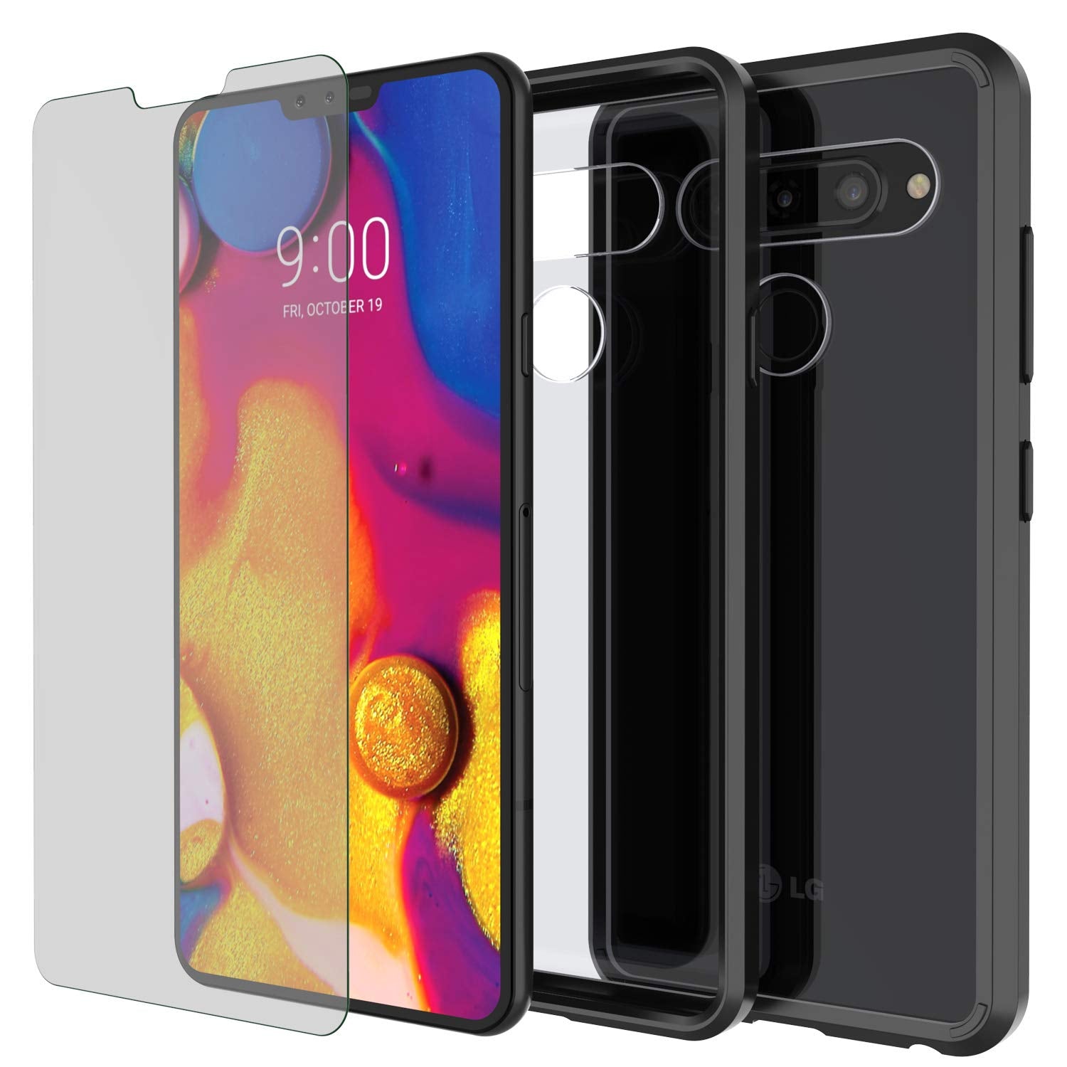 LG v40 Case Punkcase® LUCID 2.0 Black Series w/ PUNK SHIELD Glass Screen Protector | Ultra Fit