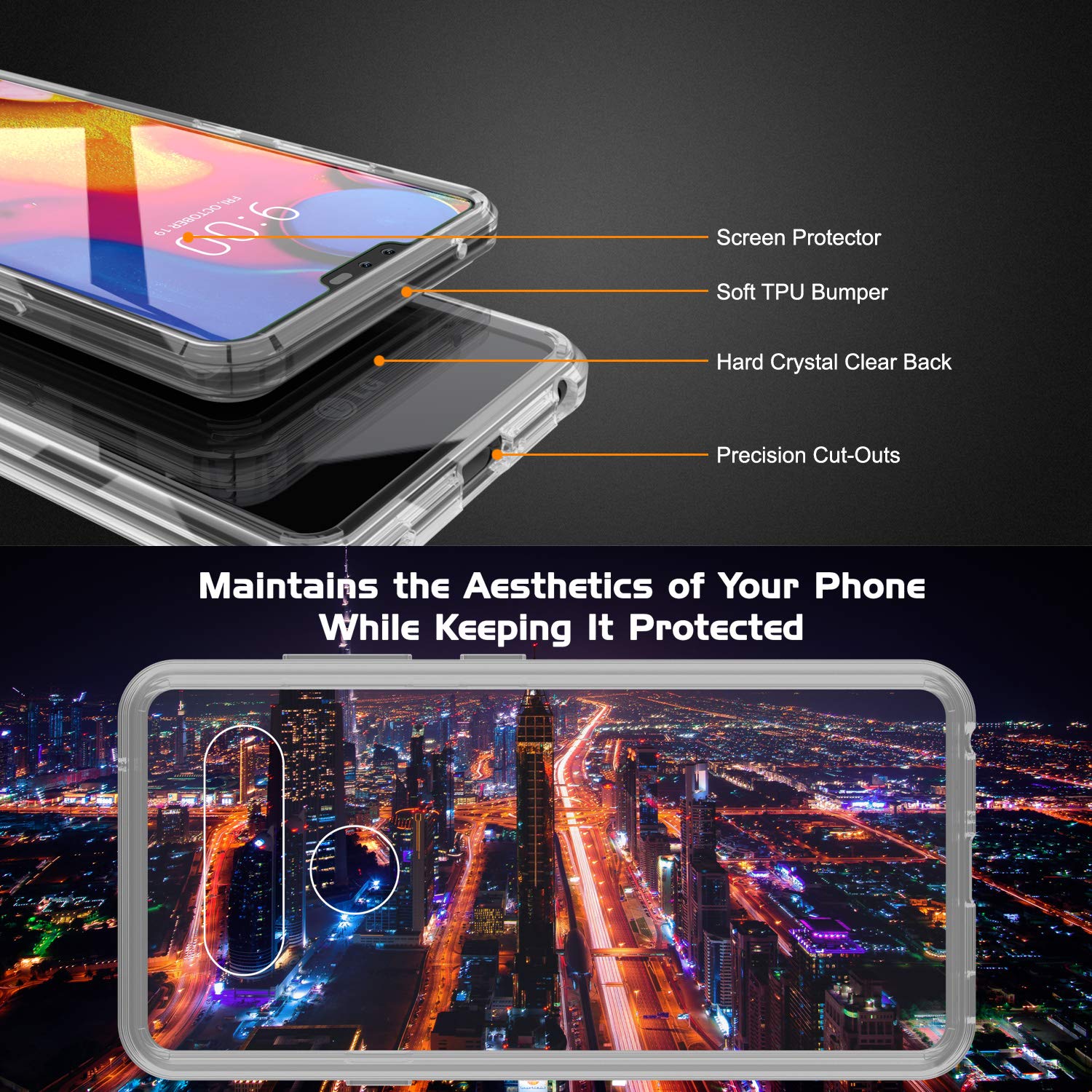 LG v40 Case Punkcase® LUCID 2.0 Clear Series w/ PUNK SHIELD Glass Screen Protector | Ultra Fit