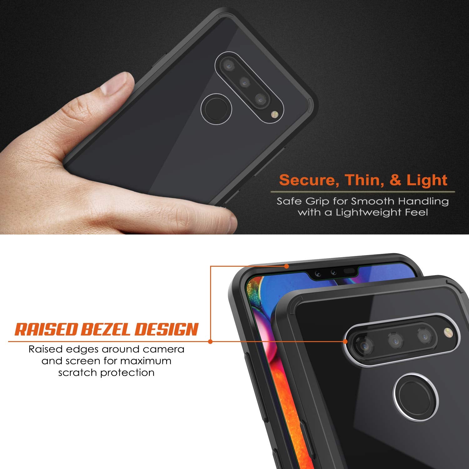 LG v40 Case Punkcase® LUCID 2.0 Black Series w/ PUNK SHIELD Glass Screen Protector | Ultra Fit