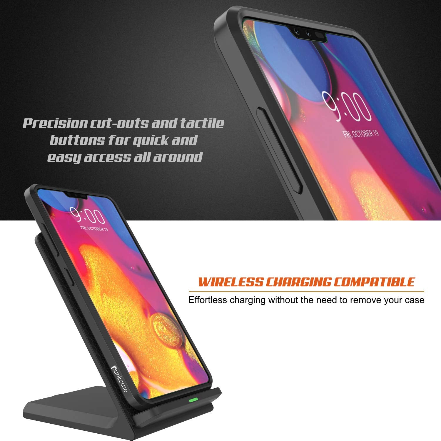 LG v40 Case Punkcase® LUCID 2.0 Black Series w/ PUNK SHIELD Glass Screen Protector | Ultra Fit