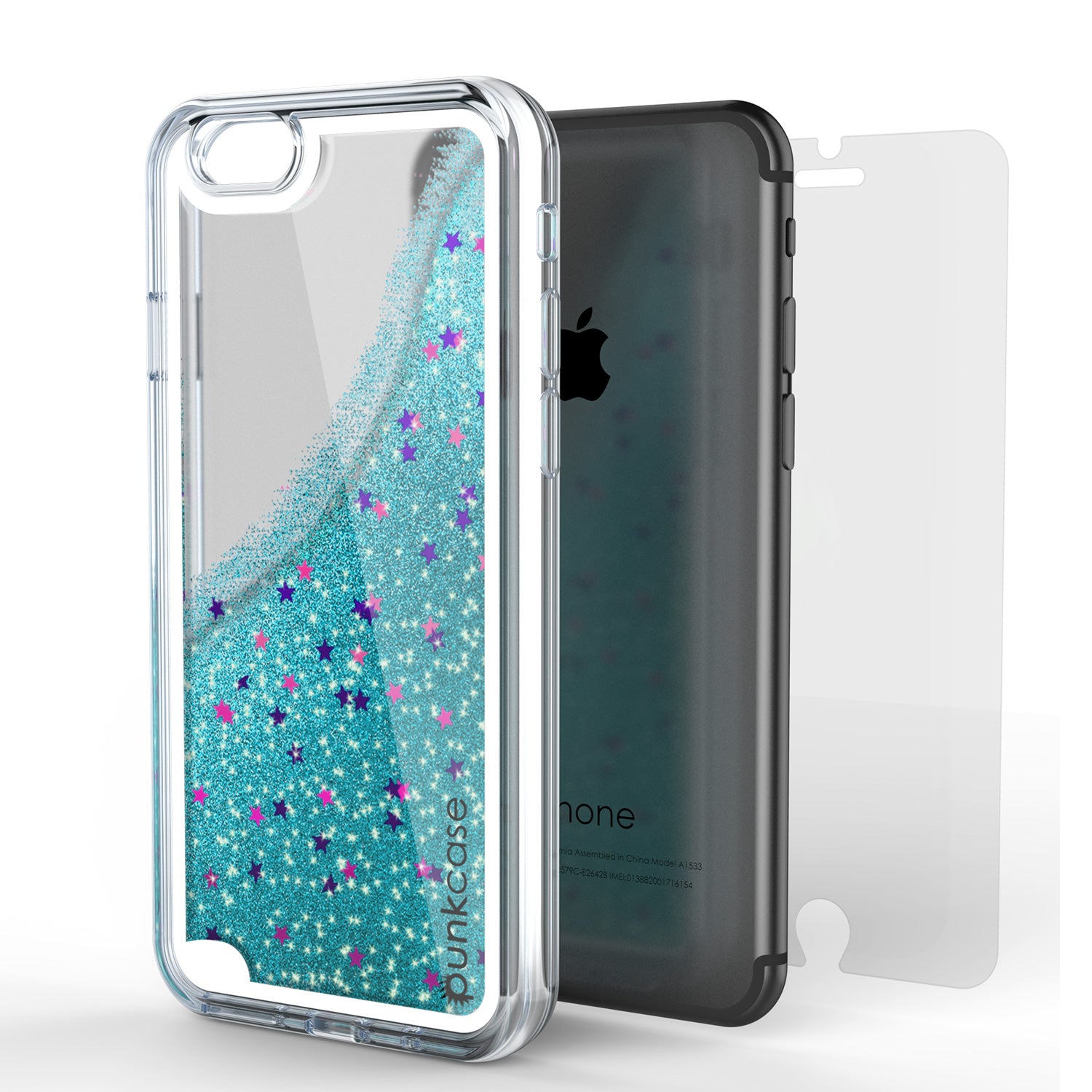 iPhone 7 Case, PunkCase LIQUID Teal Series, Protective Dual Layer Floating Glitter Cover