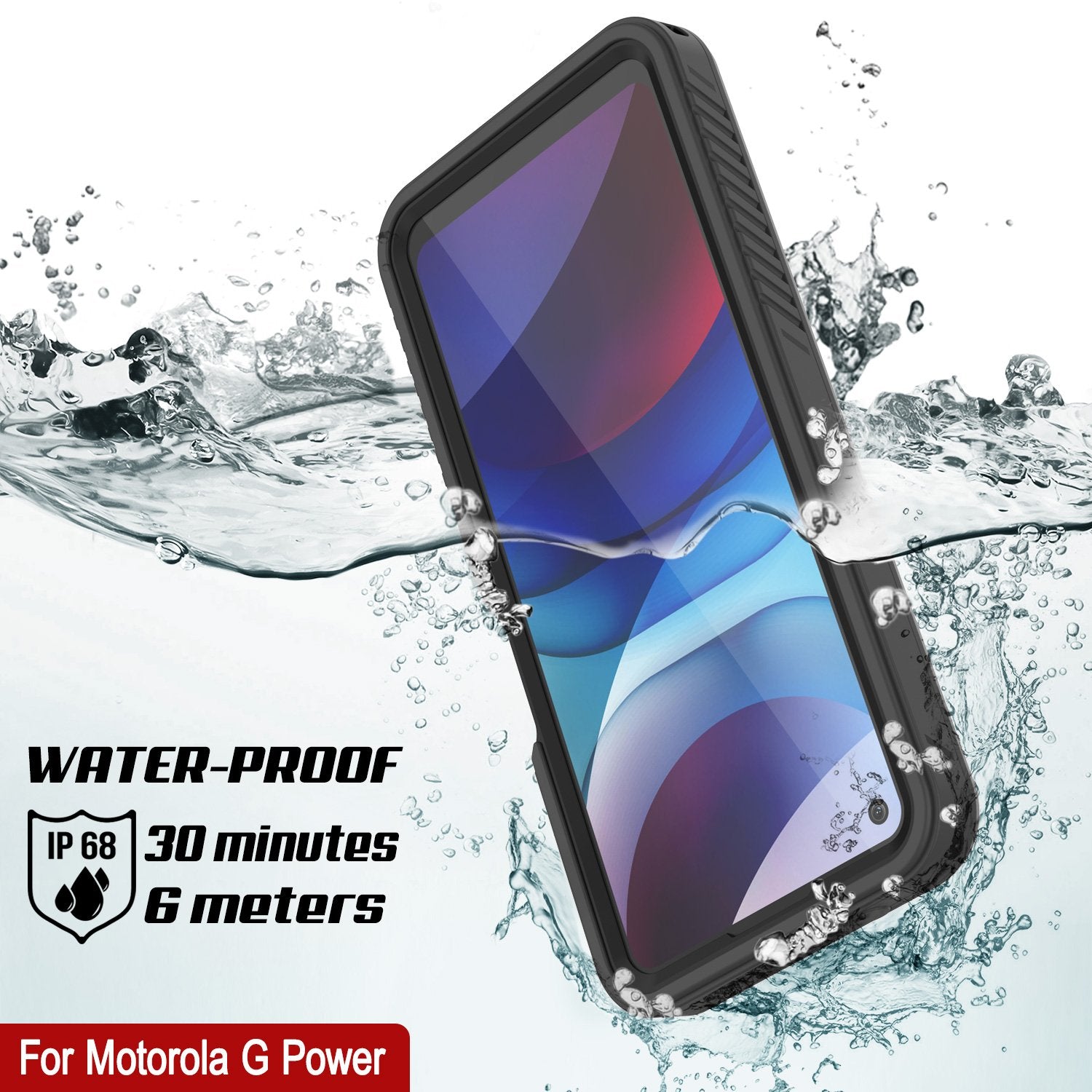Moto G Power Waterproof Case PunkCase StudStar Black Thin 6.6ft Underwater IP68 Shock/Snow Proof