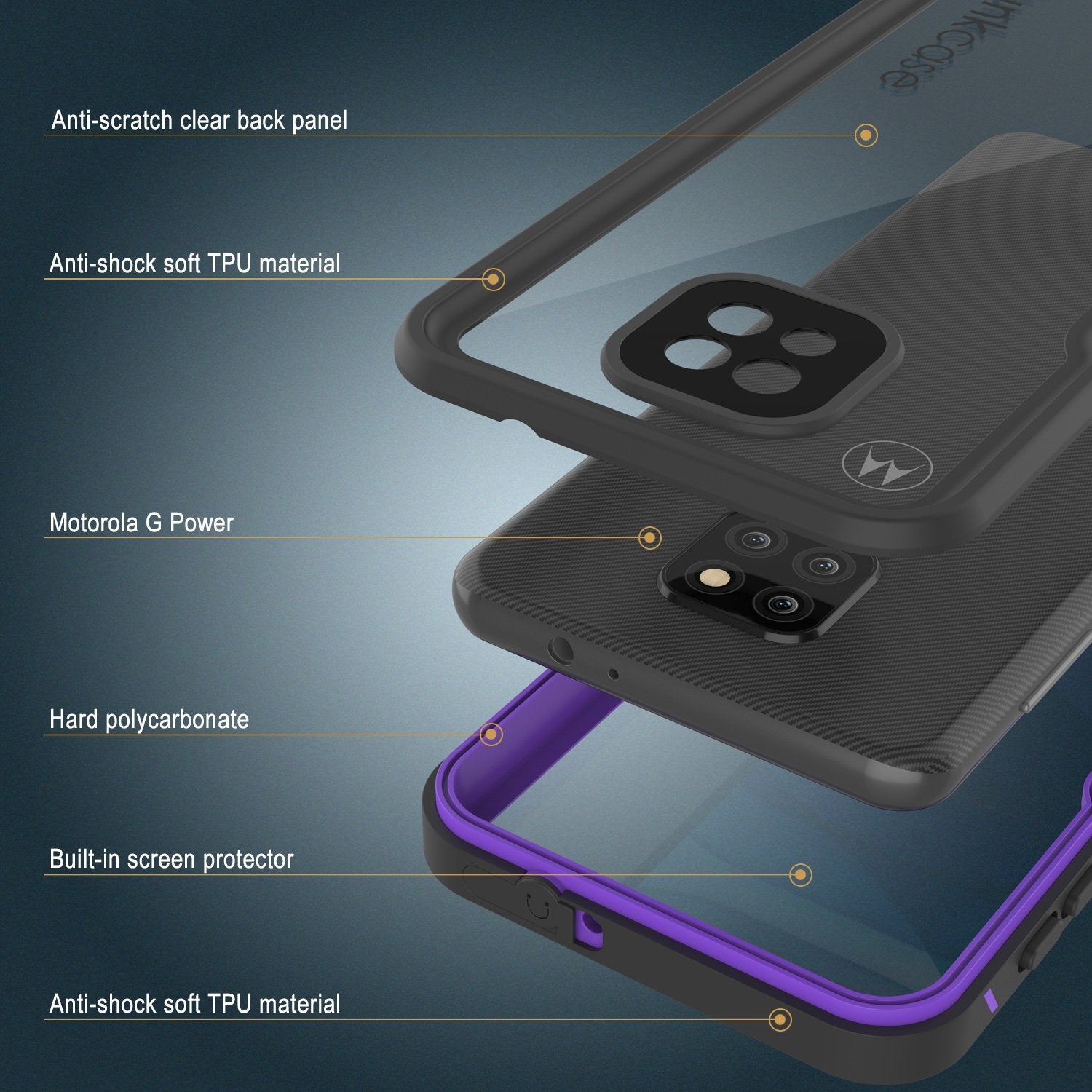 Moto G Power Waterproof Case PunkCase StudStar Purple Thin 6.6ft Underwater IP68 Shock/Snow Proof