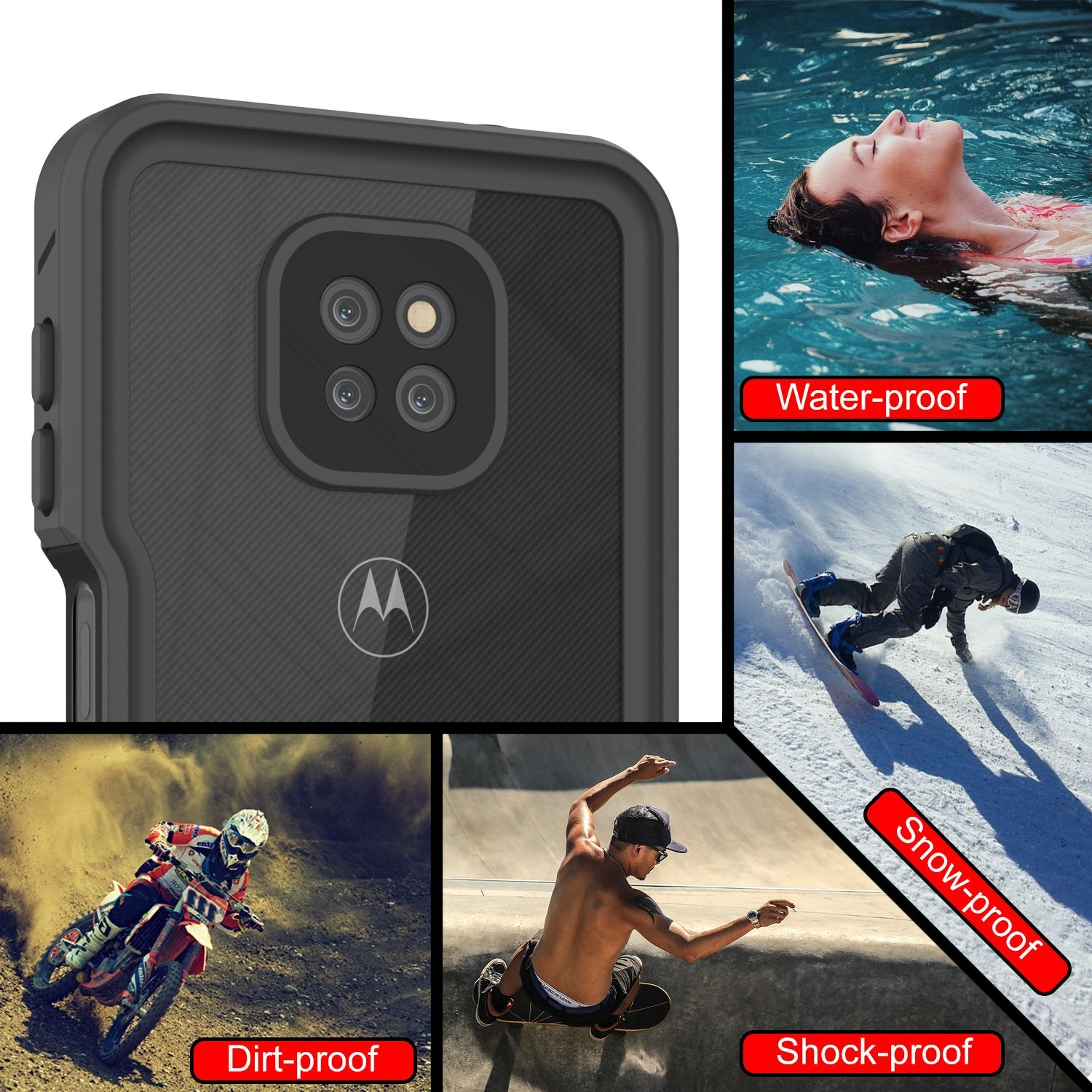 Moto G Power Waterproof Case PunkCase StudStar Black Thin 6.6ft Underwater IP68 Shock/Snow Proof