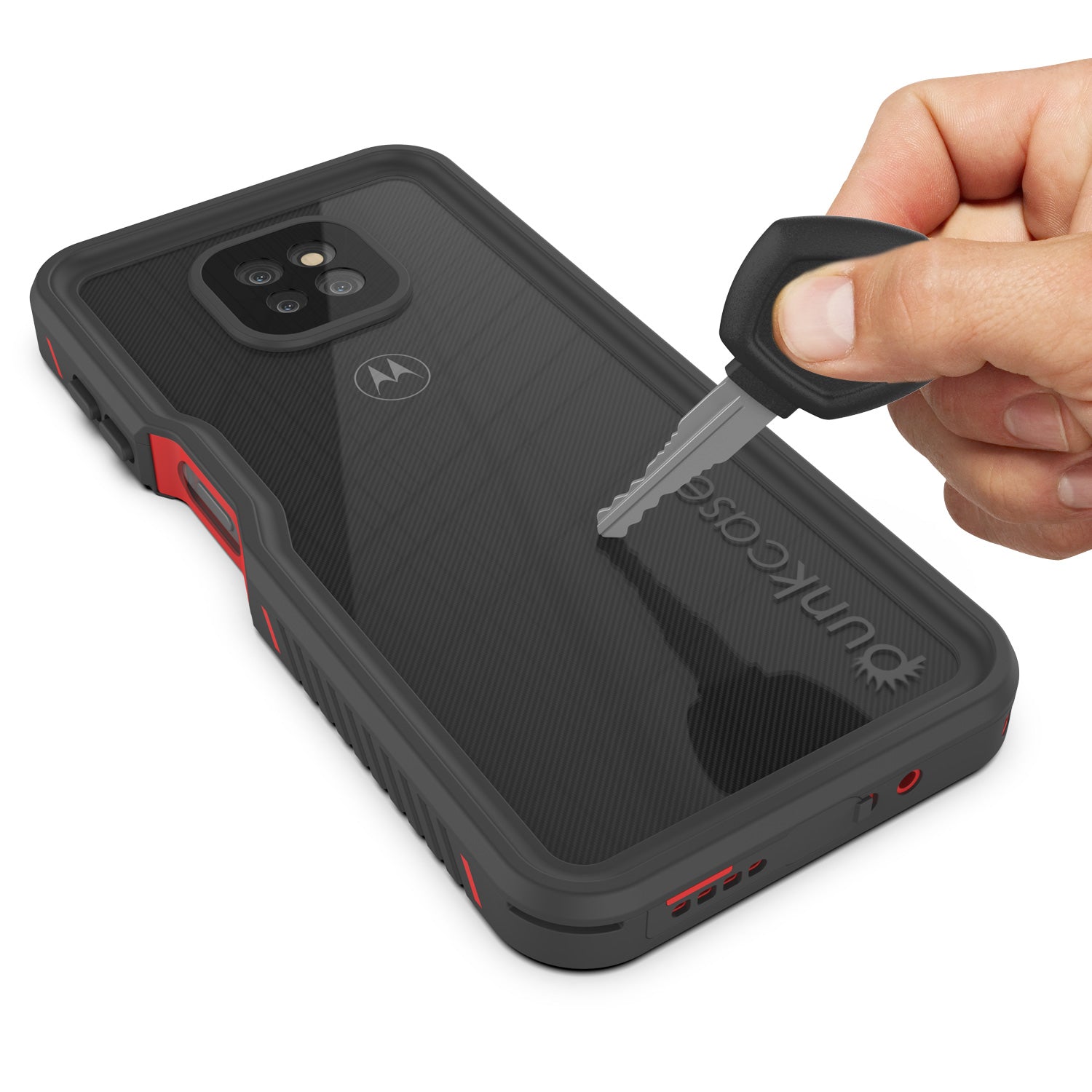 Moto G Power  Waterproof Case, Punkcase [Extreme Series] Armor Cover W/ Built In Screen Protector [Red]