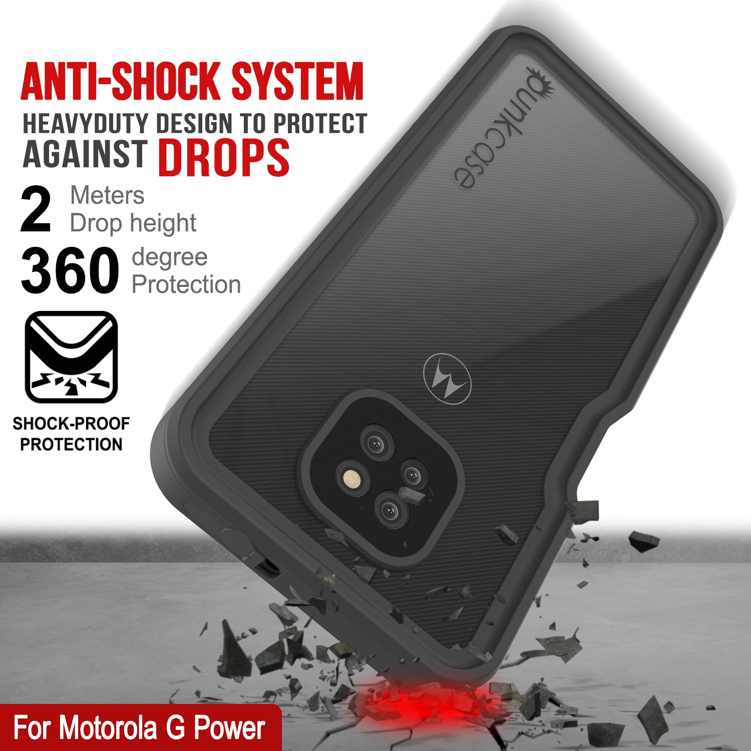 Moto G Power  Waterproof Case, Punkcase [Extreme Series] Armor Cover W/ Built In Screen Protector [White]