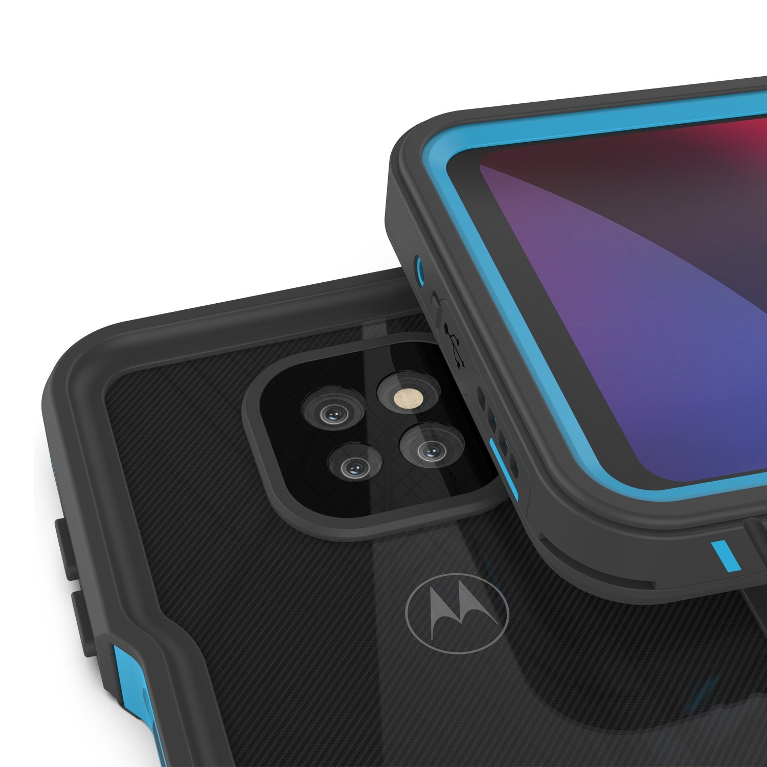 Moto G Power Waterproof Case PunkCase StudStar Light Blue Thin 6.6ft Underwater IP68 Shock/Snow Proof