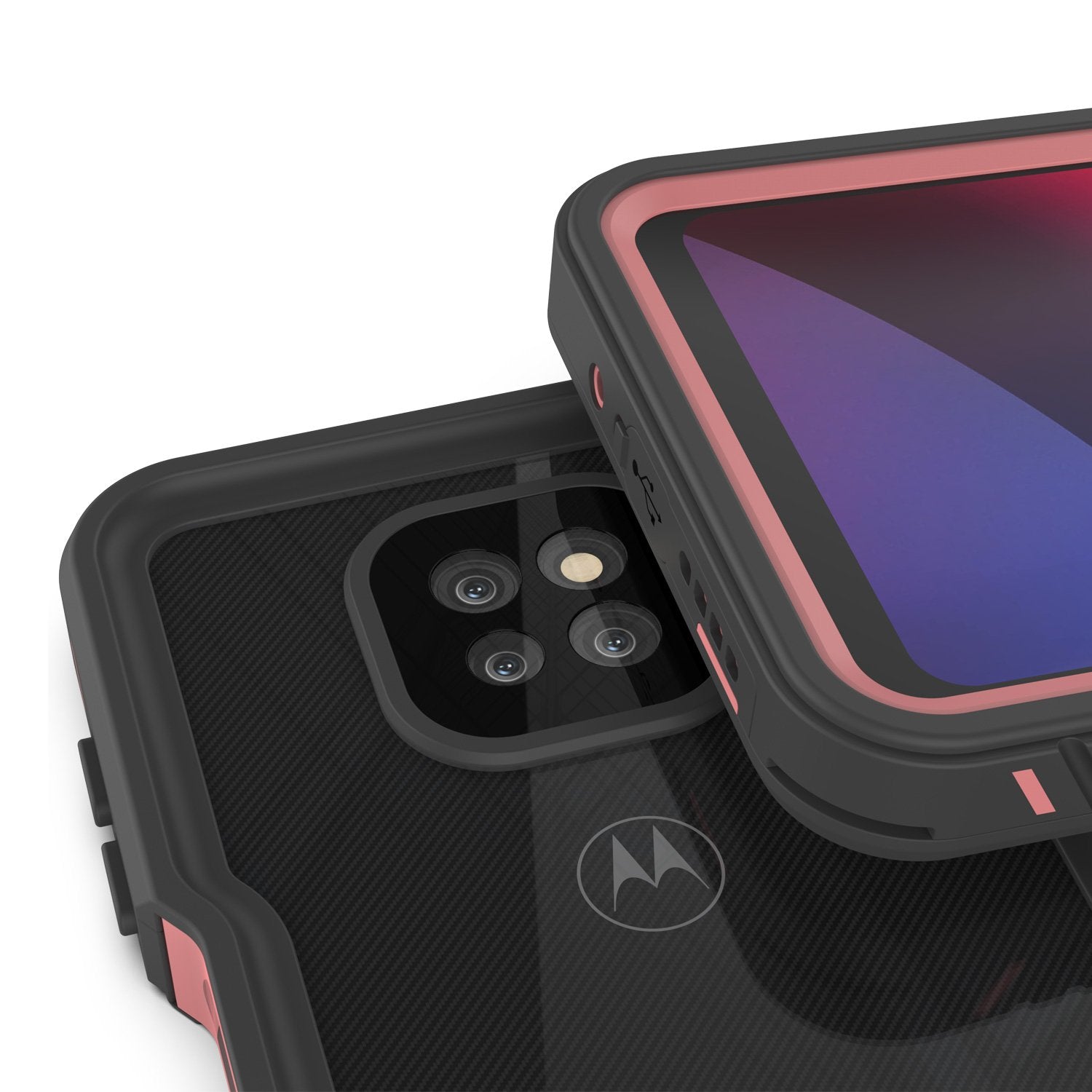 Moto G Power Waterproof Case PunkCase StudStar Pink Thin 6.6ft Underwater IP68 Shock/Snow Proof
