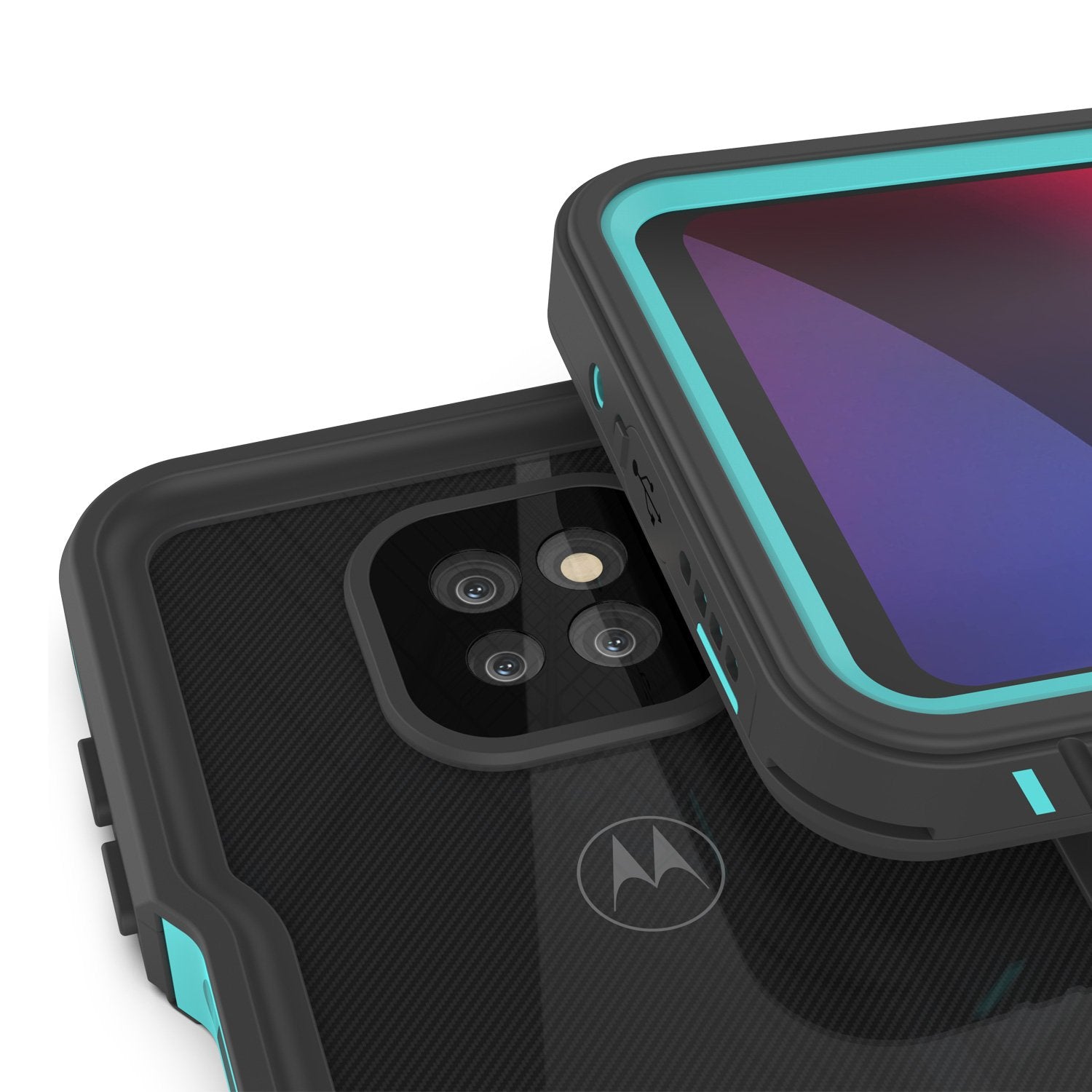 Moto G Power Waterproof Case PunkCase StudStar Teal Thin 6.6ft Underwater IP68 Shock/Snow Proof