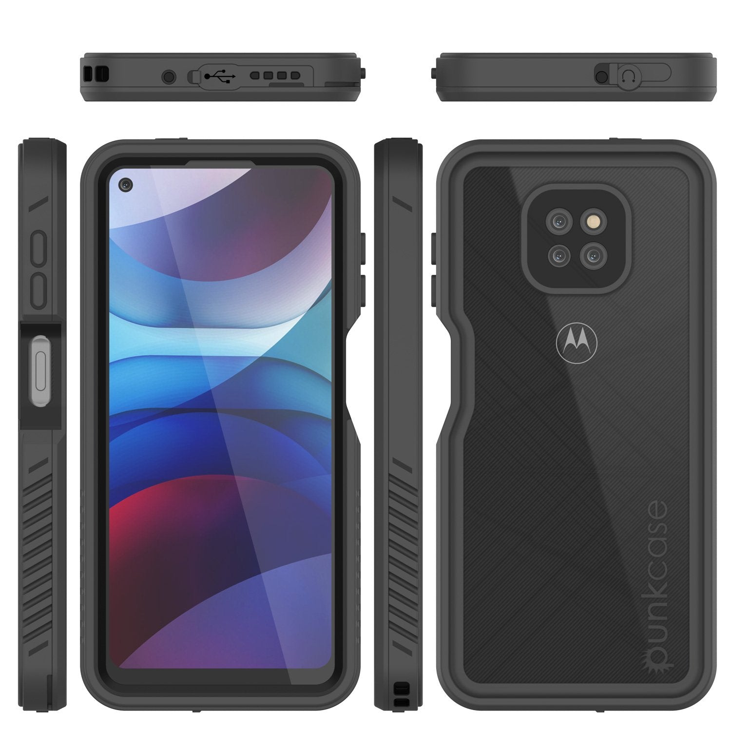 Moto G Power Waterproof Case PunkCase StudStar Black Thin 6.6ft Underwater IP68 Shock/Snow Proof