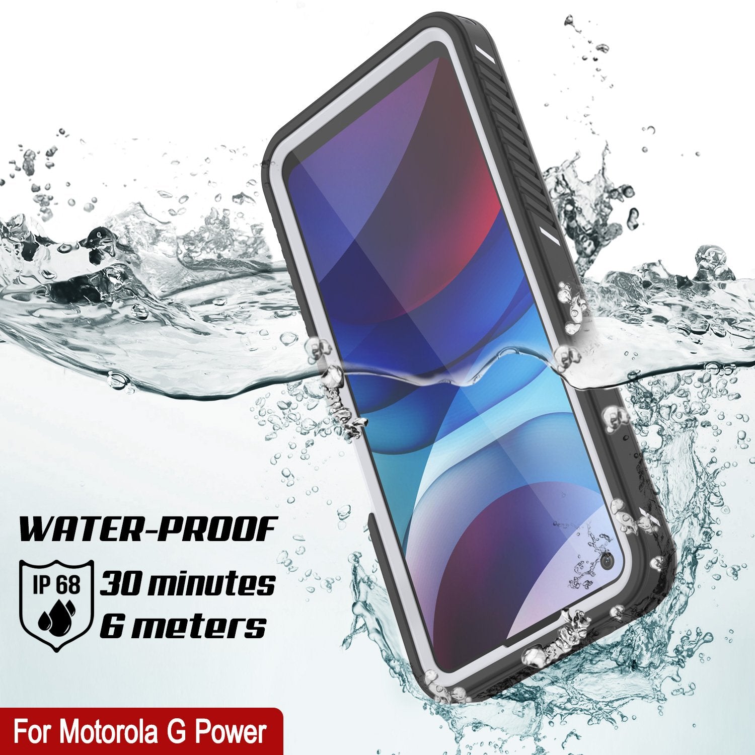 Moto G Power Waterproof Case PunkCase StudStar White Thin 6.6ft Underwater IP68 Shock/Snow Proof