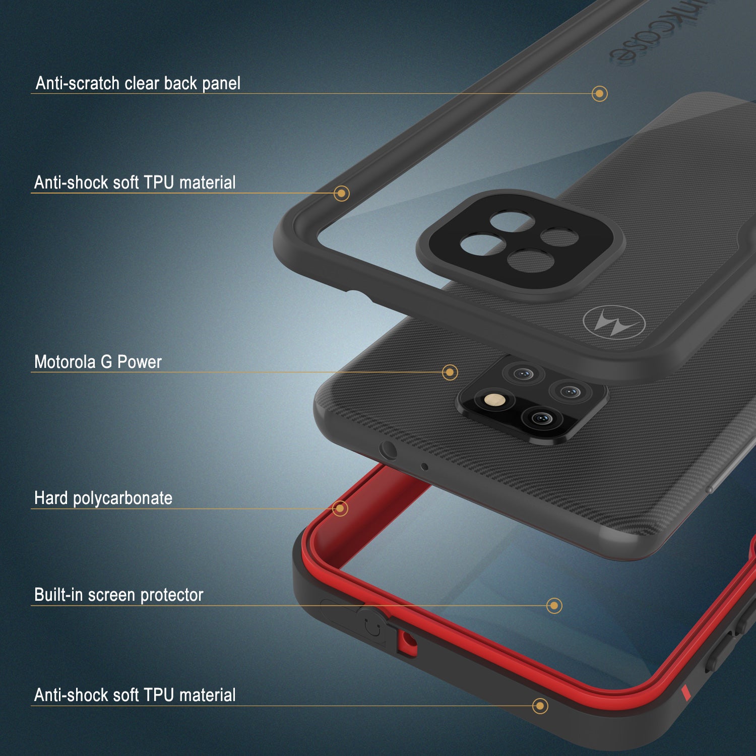 Moto G Power  Waterproof Case, Punkcase [Extreme Series] Armor Cover W/ Built In Screen Protector [Red]