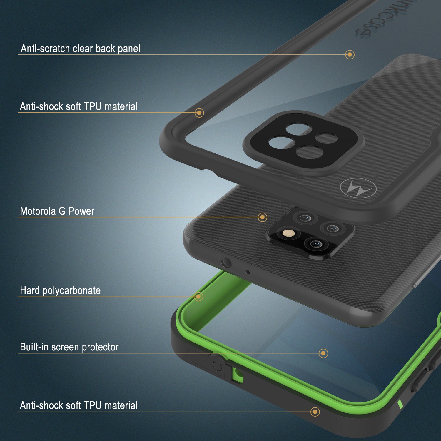 Moto G Power  Waterproof Case, Punkcase [Extreme Series] Armor Cover W/ Built In Screen Protector [Light Green]