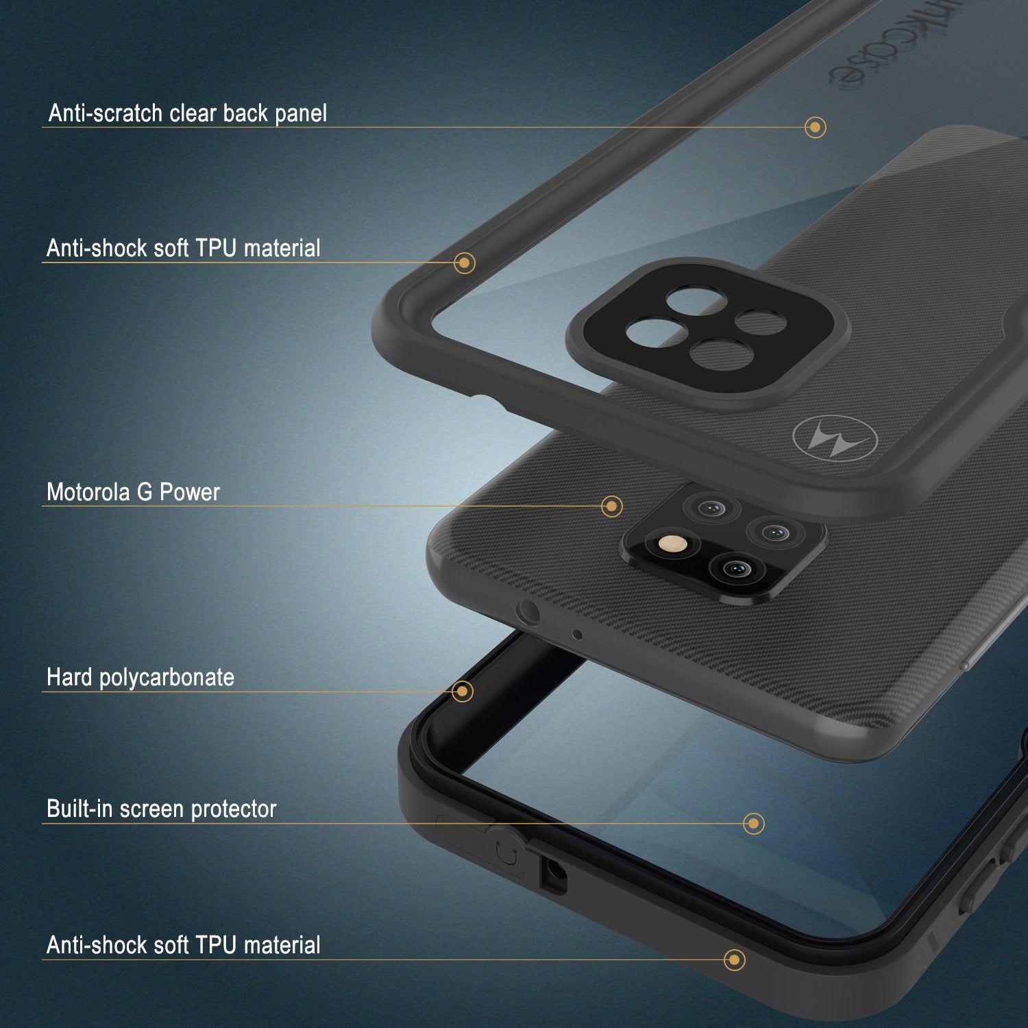 Moto G Power Waterproof Case PunkCase StudStar Black Thin 6.6ft Underwater IP68 Shock/Snow Proof