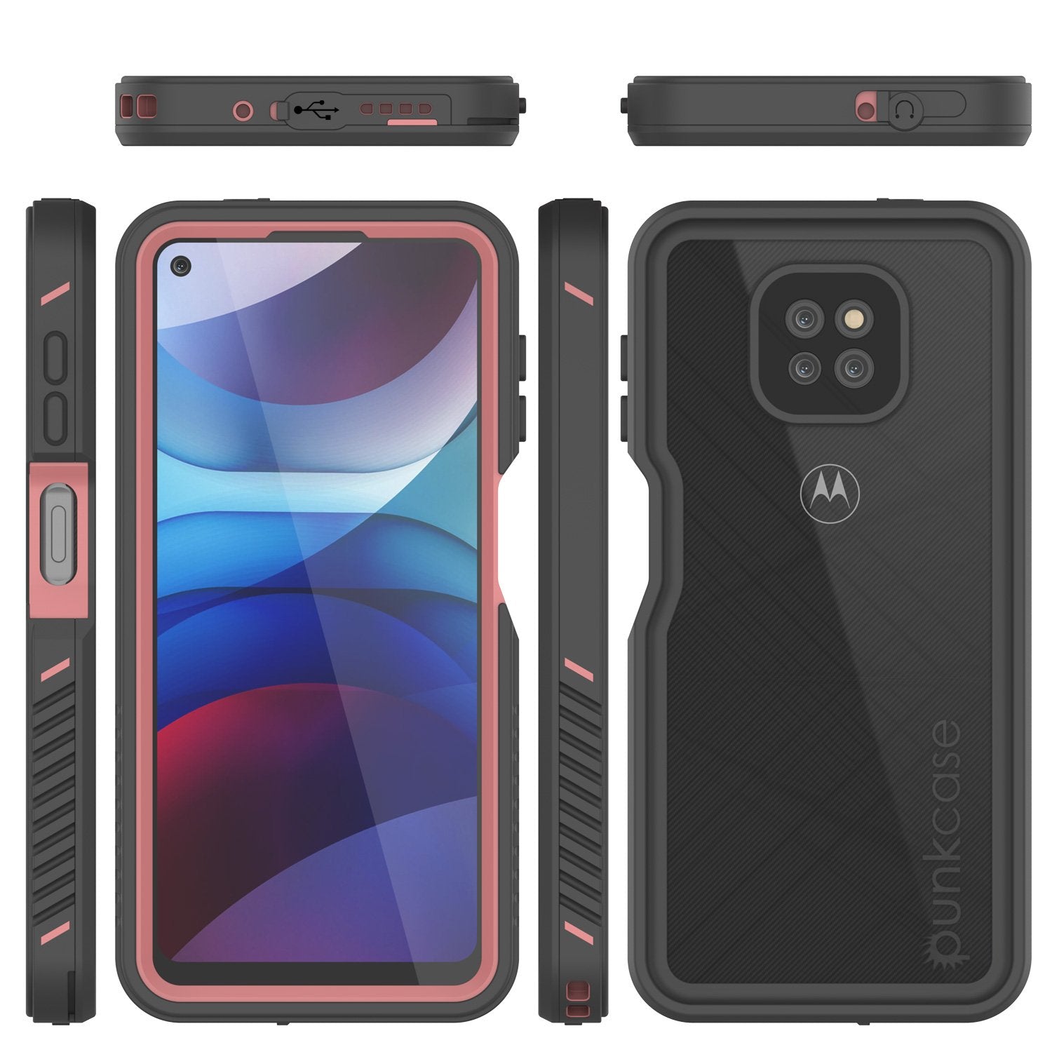 Moto G Power Waterproof Case PunkCase StudStar Pink Thin 6.6ft Underwater IP68 Shock/Snow Proof