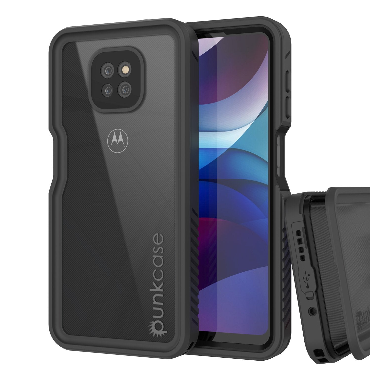 Moto G Power Waterproof Case PunkCase StudStar Black Thin 6.6ft Underwater IP68 Shock/Snow Proof