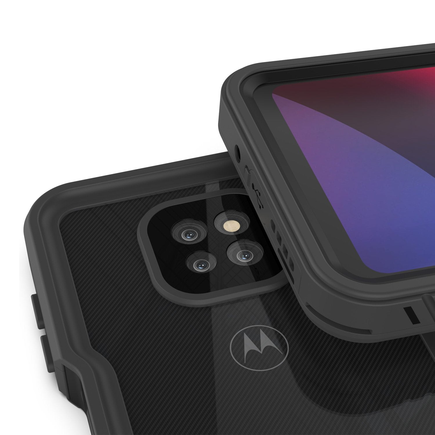 Moto G Power Waterproof Case PunkCase StudStar Black Thin 6.6ft Underwater IP68 Shock/Snow Proof