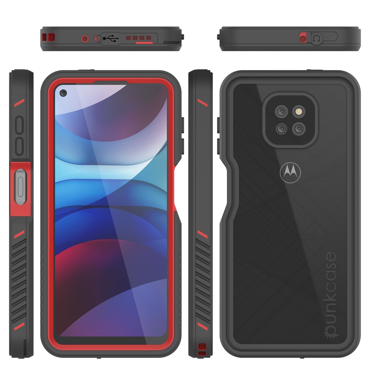 Moto G Power  Waterproof Case, Punkcase [Extreme Series] Armor Cover W/ Built In Screen Protector [Red]