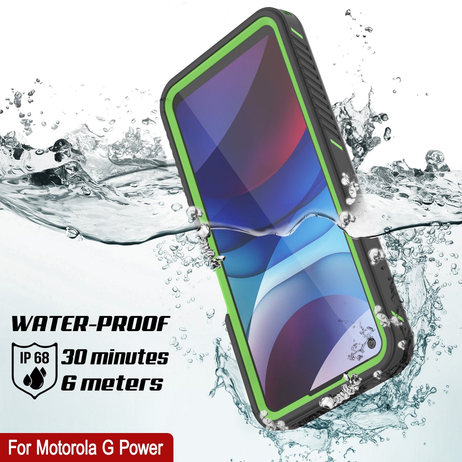 Moto G Power Waterproof Case PunkCase StudStar Light Green Thin 6.6ft Underwater IP68 Shock/Snow Proof