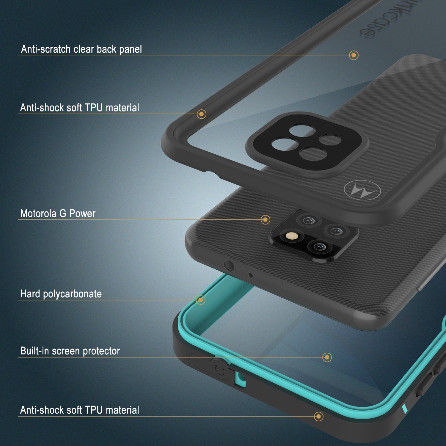 Moto G Power  Waterproof Case, Punkcase [Extreme Series] Armor Cover W/ Built In Screen Protector [Teal]