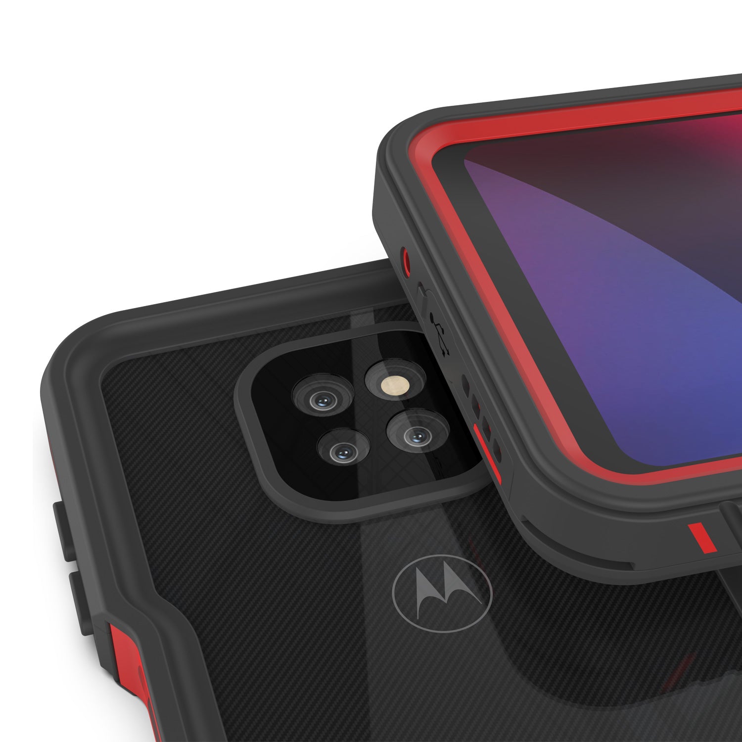 Moto G Power  Waterproof Case, Punkcase [Extreme Series] Armor Cover W/ Built In Screen Protector [Red]