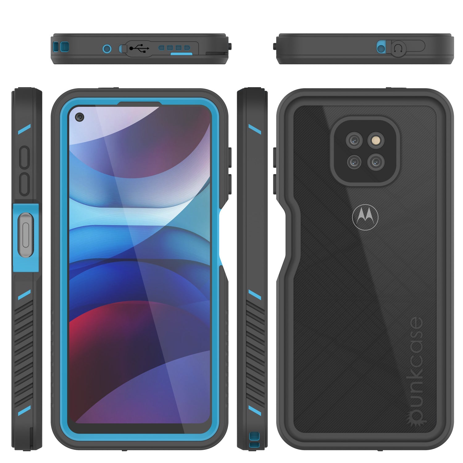 Moto G Power  Waterproof Case, Punkcase [Extreme Series] Armor Cover W/ Built In Screen Protector [Light Blue]
