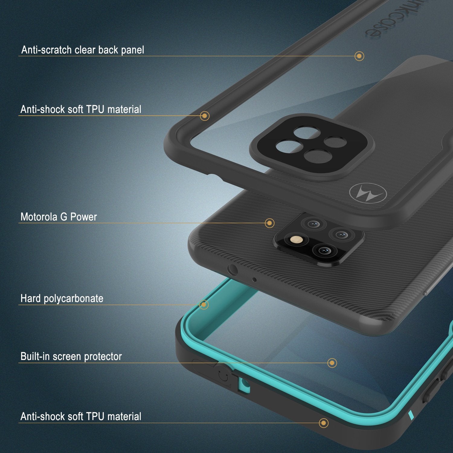 Moto G Power Waterproof Case PunkCase StudStar Teal Thin 6.6ft Underwater IP68 Shock/Snow Proof