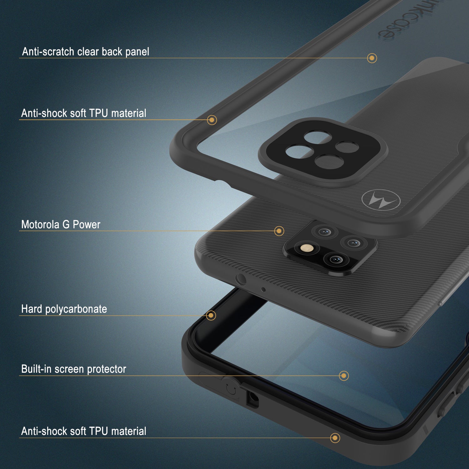 Moto G Power  Waterproof Case, Punkcase [Extreme Series] Armor Cover W/ Built In Screen Protector [Black]