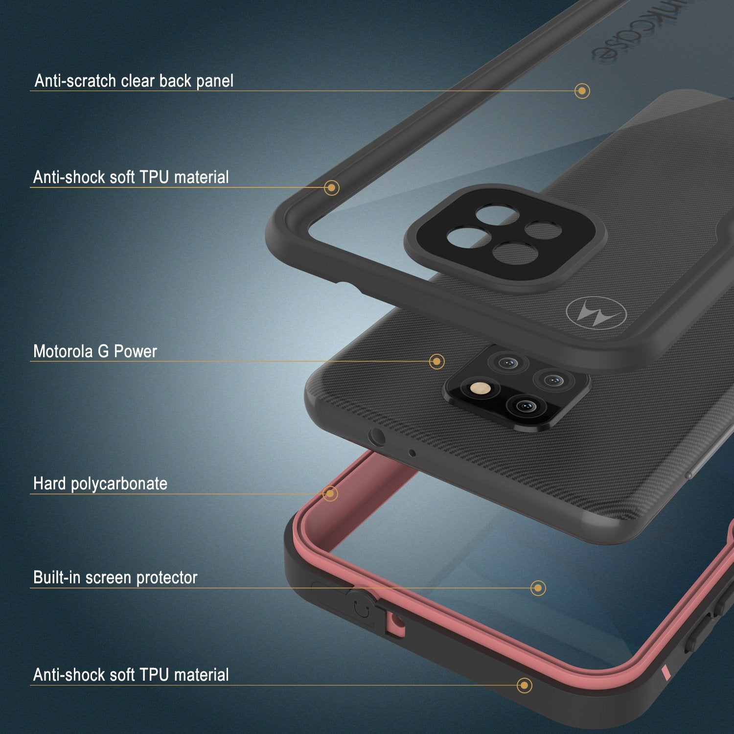 Moto G Power Waterproof Case PunkCase StudStar Pink Thin 6.6ft Underwater IP68 Shock/Snow Proof