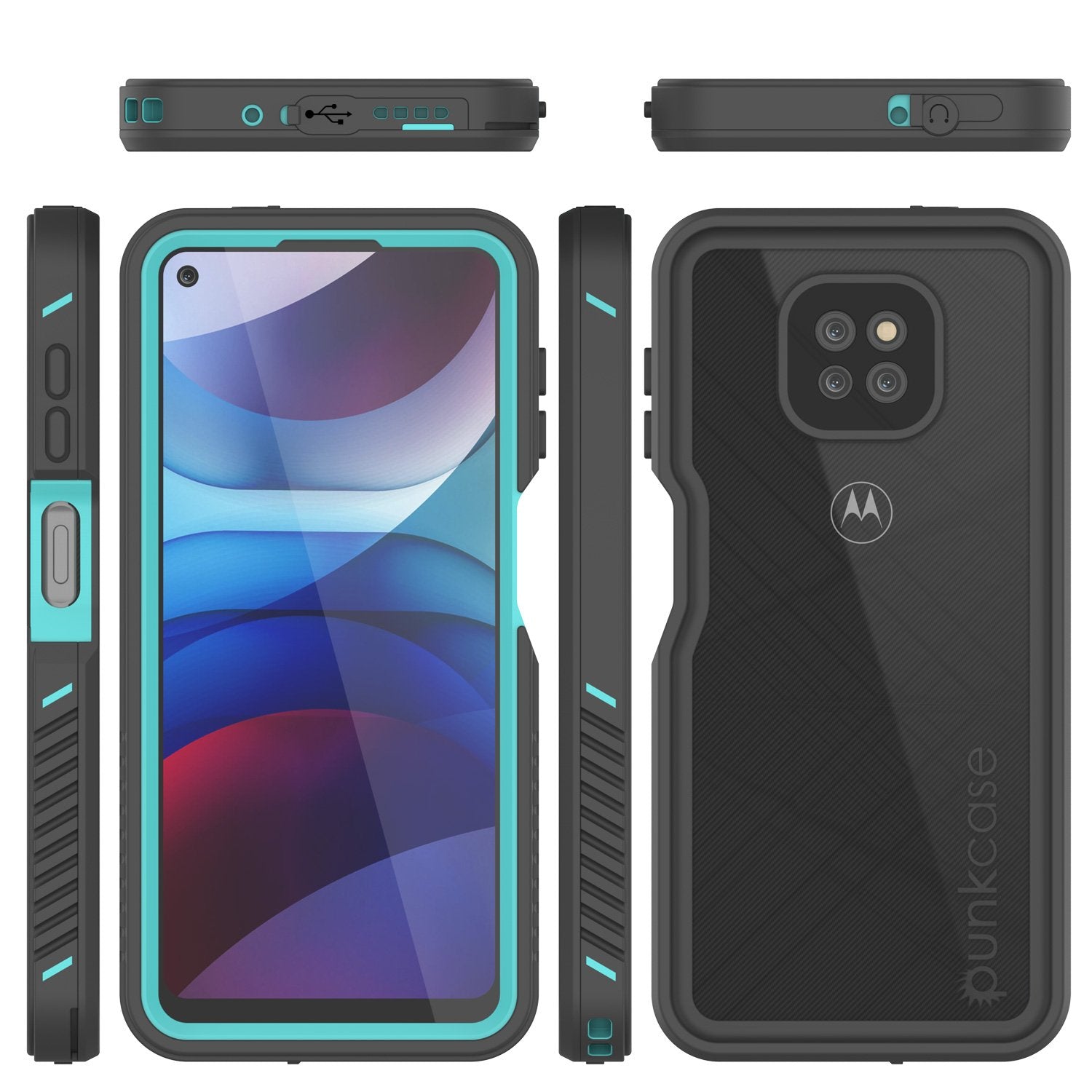 Moto G Power Waterproof Case PunkCase StudStar Teal Thin 6.6ft Underwater IP68 Shock/Snow Proof