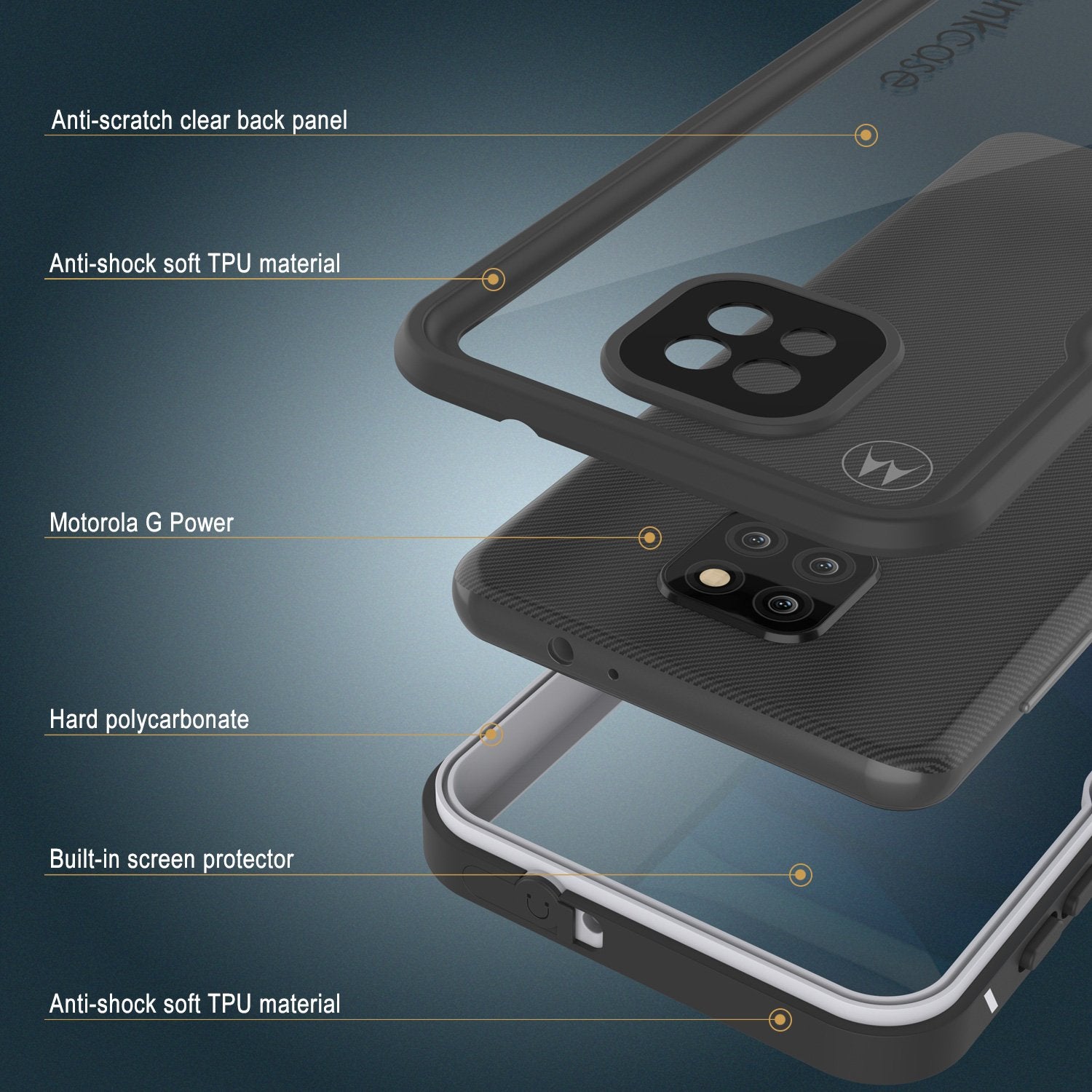 Moto G Power Waterproof Case PunkCase StudStar White Thin 6.6ft Underwater IP68 Shock/Snow Proof