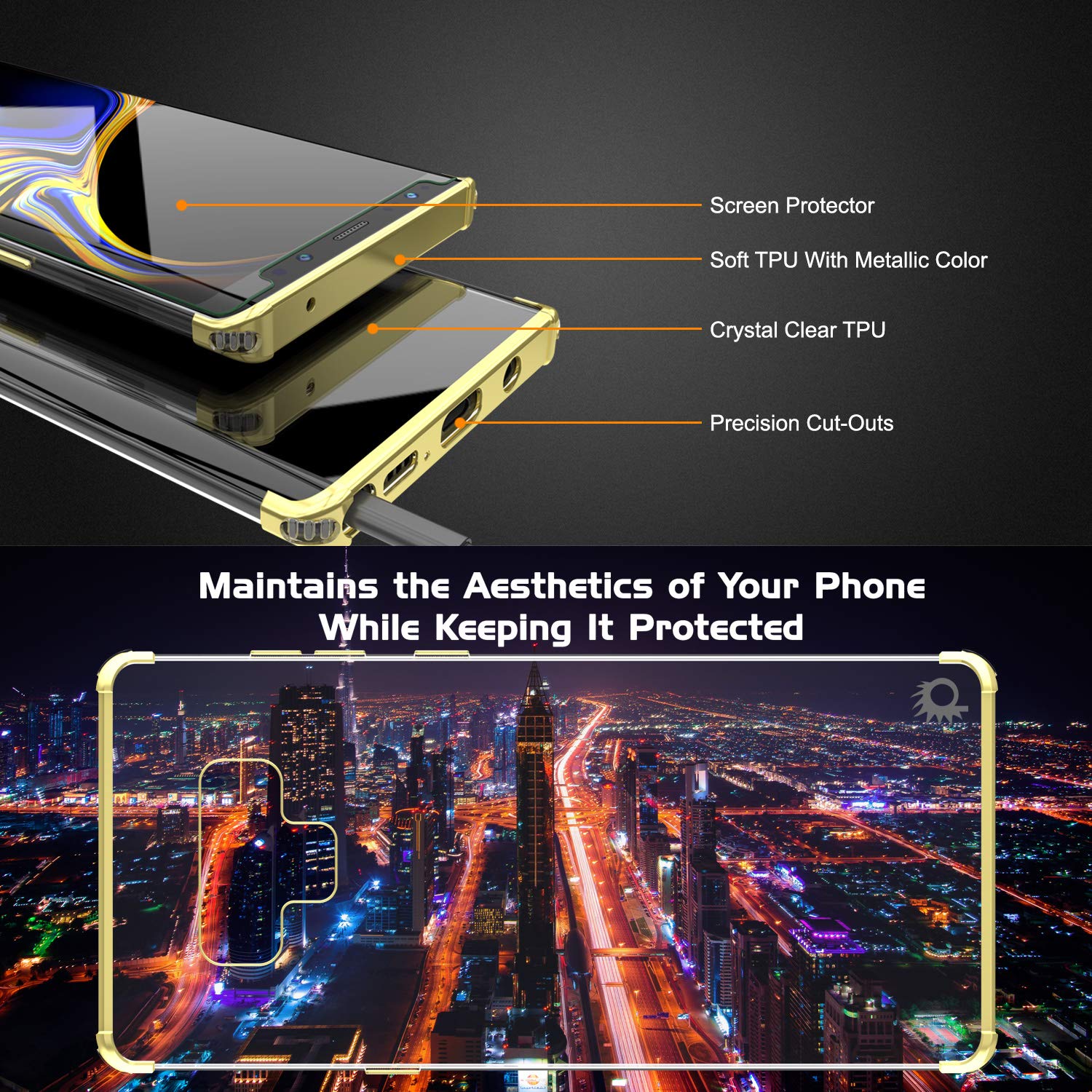 Galaxy Note 9 Blaze Series Shockproof Slim Case W/PunkShield Screen Protector [Gold]